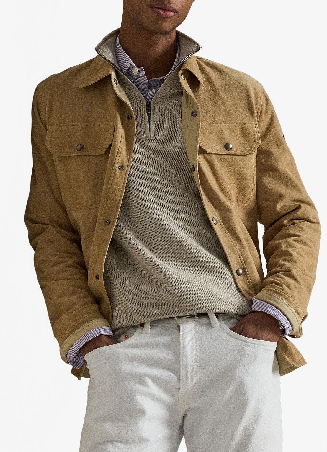 Ralph Lauren Fijngebreide trui met halve rits en logoborduring - voorkant 3 light walnut brown / brown