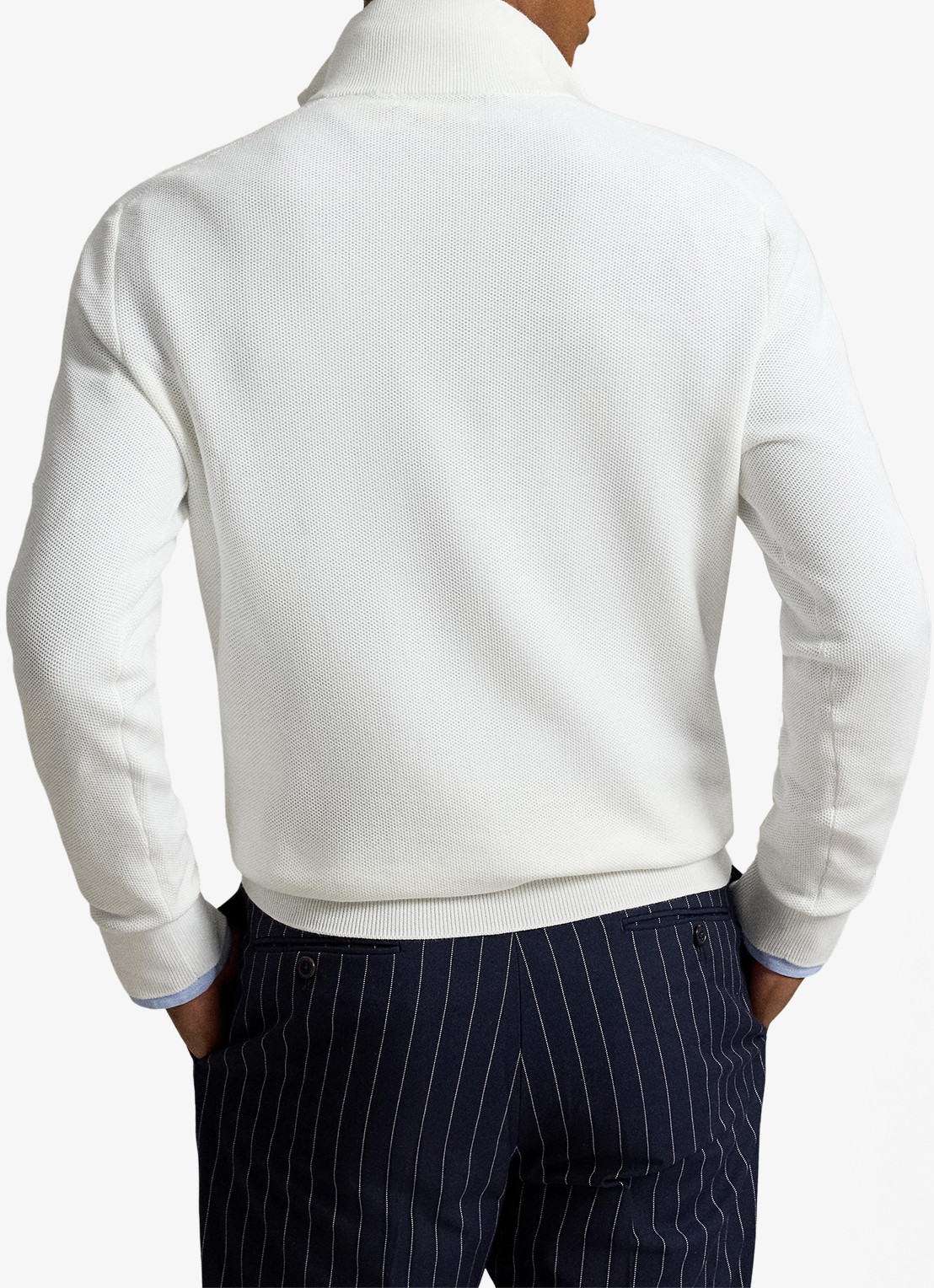 Ralph Lauren Fijngebreide trui met halve rits en logoborduring - achterkant deckwash white / wit