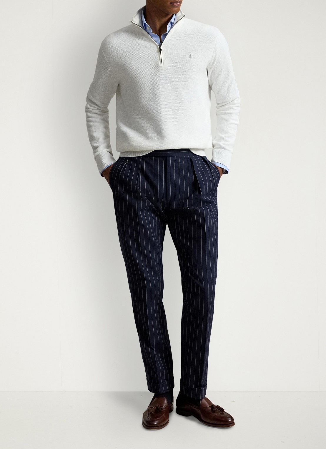 Ralph Lauren Fijngebreide trui met halve rits en logoborduring - detail 2 deckwash white / wit