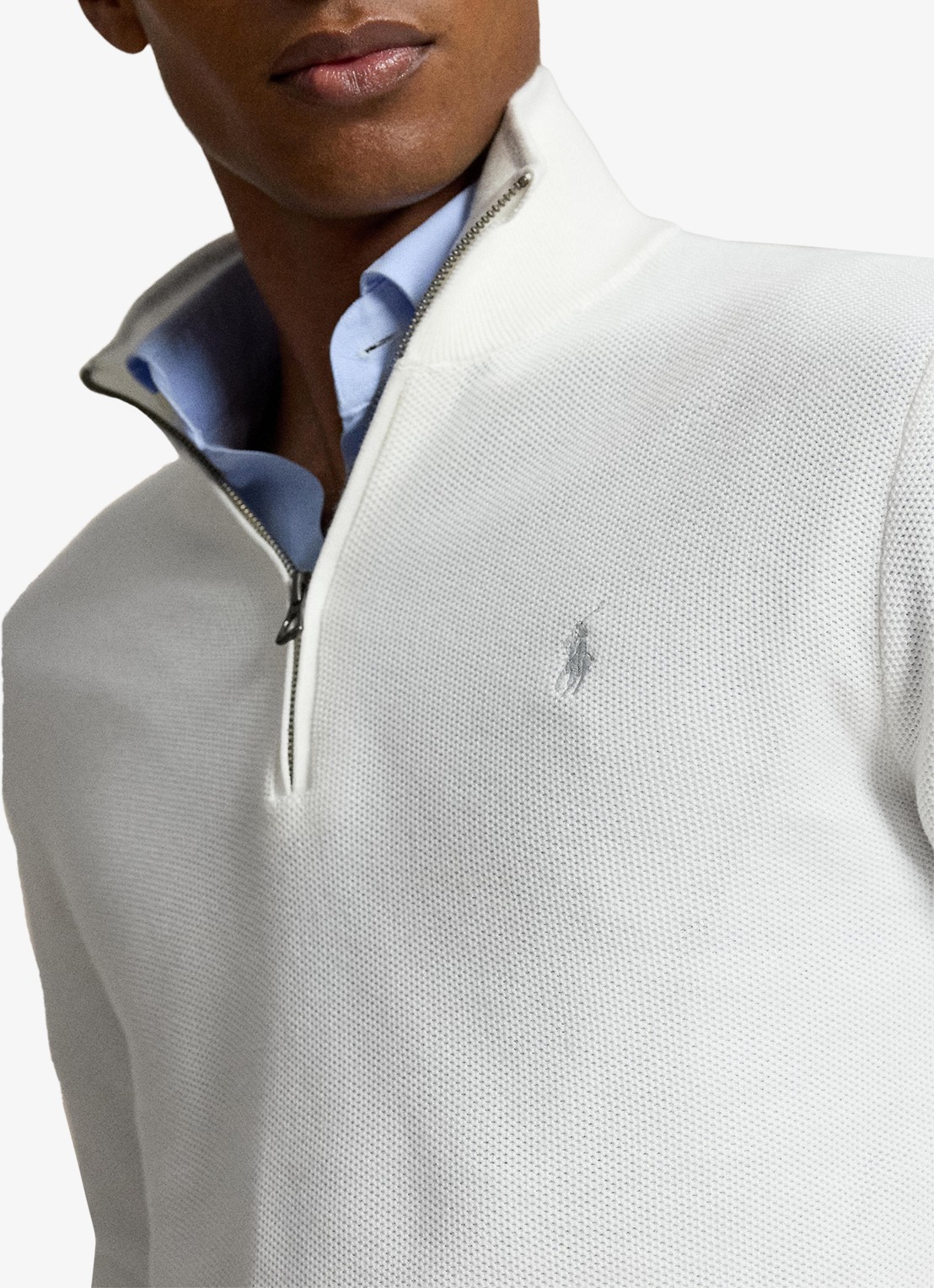 Ralph Lauren Fijngebreide trui met halve rits en logoborduring - detail 3 deckwash white / wit