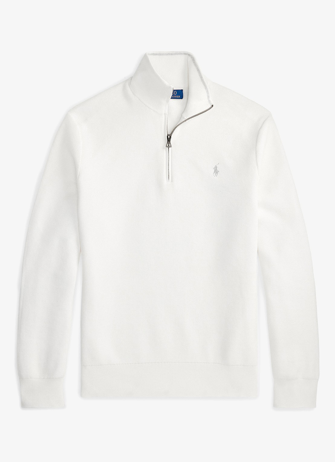 Ralph Lauren Fijngebreide trui met halve rits en logoborduring - voorkant 4 deckwash white / wit