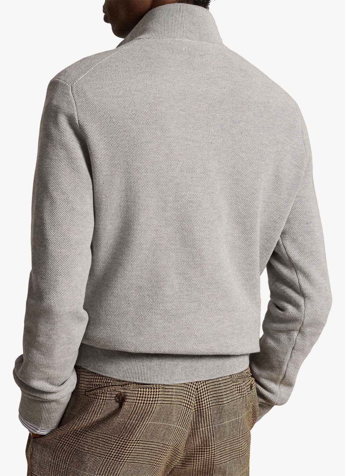 Ralph Lauren Fijngebreide trui met halve rits en logoborduring - achterkant 3 andover heather / grijs