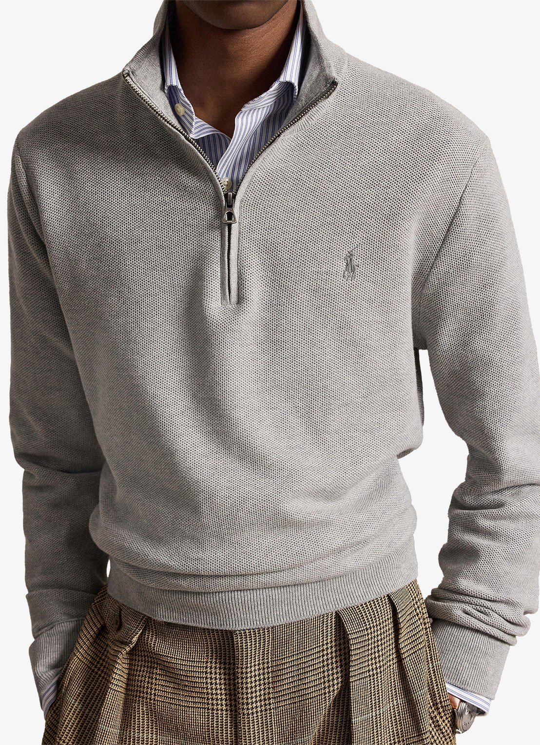 Ralph Lauren Fijngebreide trui met halve rits en logoborduring - detail 5 andover heather / grijs