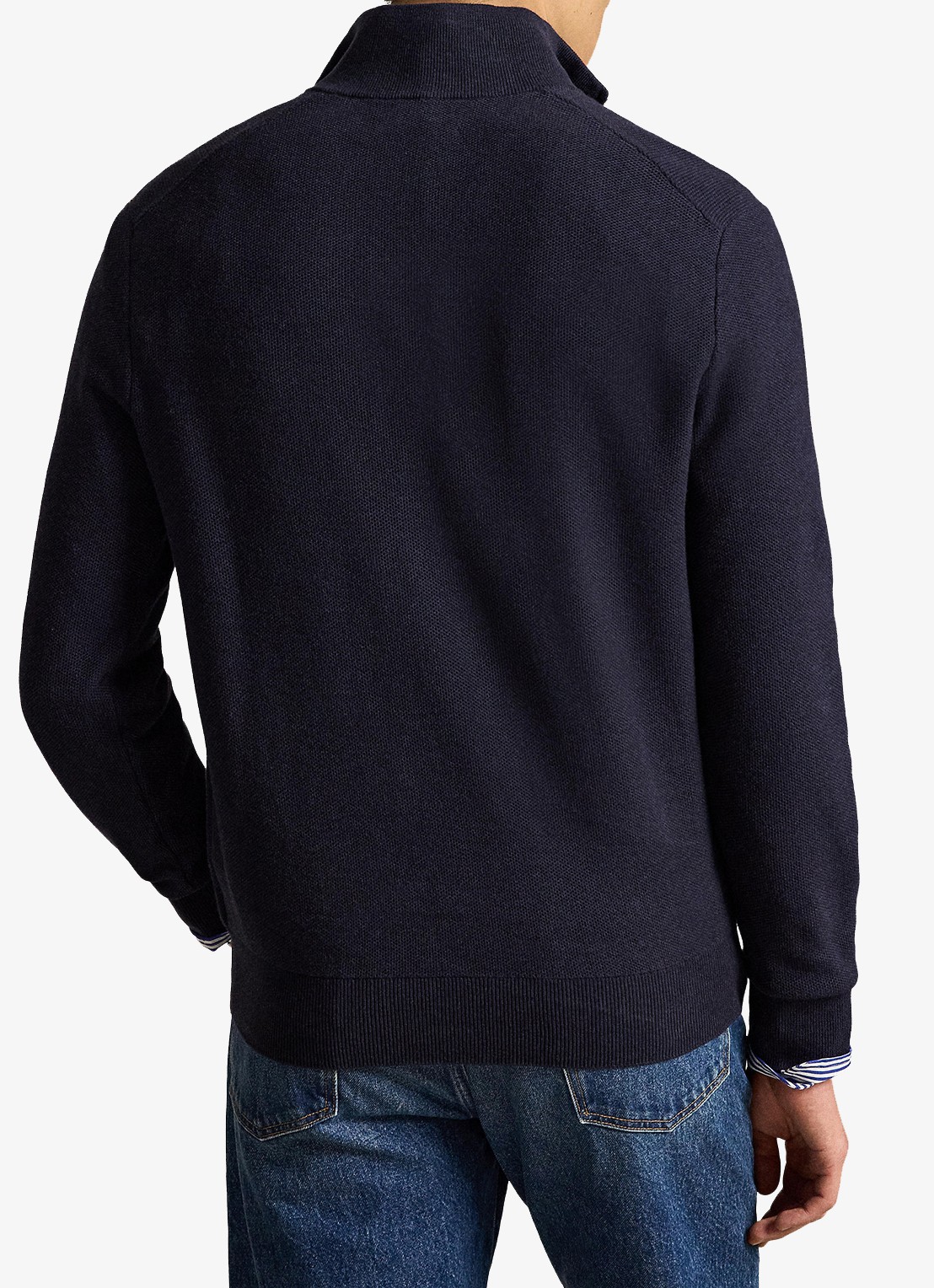 Ralph Lauren Fijngebreide trui met halve rits en logoborduring - achterkant navy heather / blauw