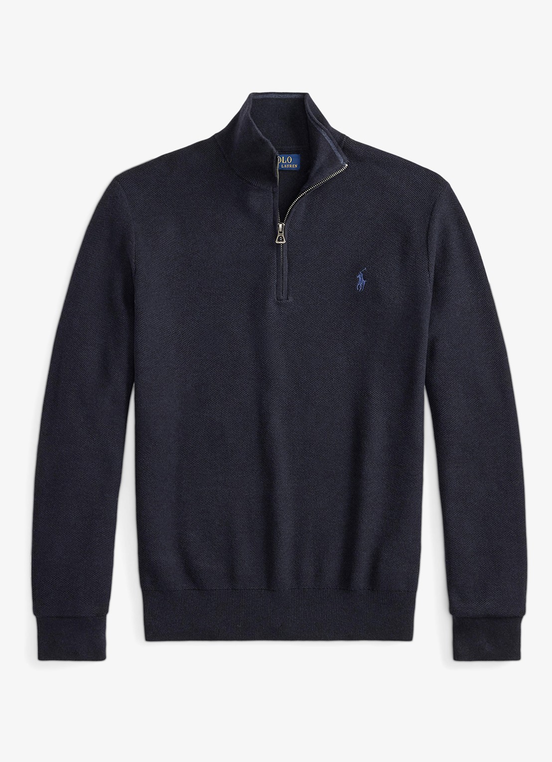 Ralph Lauren Fijngebreide trui met halve rits en logoborduring - voorkant 4 navy heather / blauw