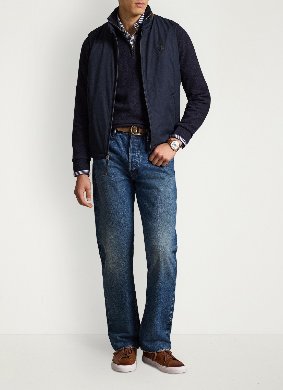 Ralph Lauren Fijngebreide trui met halve rits en logoborduring - voorkant 5 navy heather / blauw