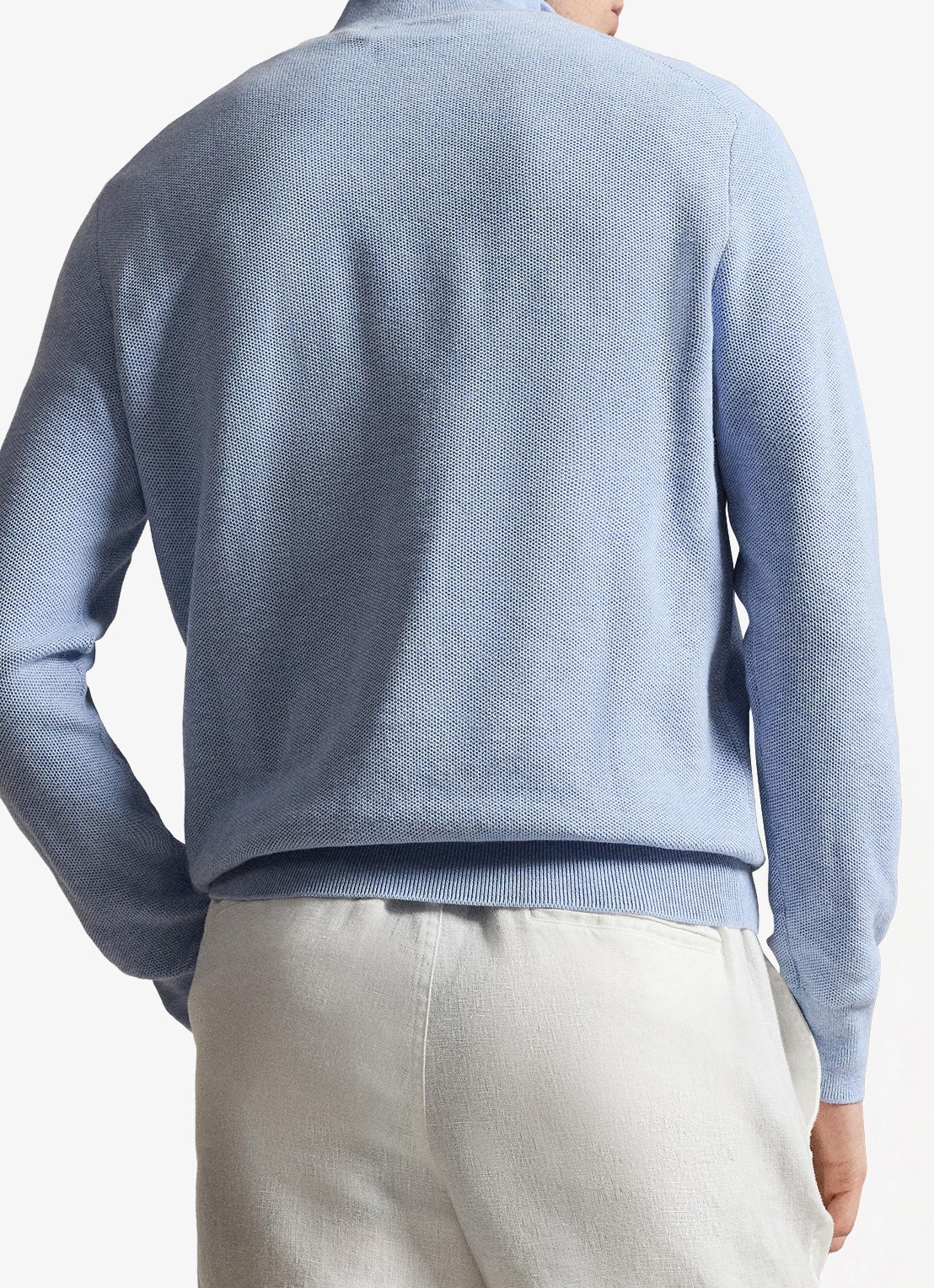 Ralph Lauren Fijngebreide trui met halve rits en logoborduring - achterkant blue hyacith heather / blauw