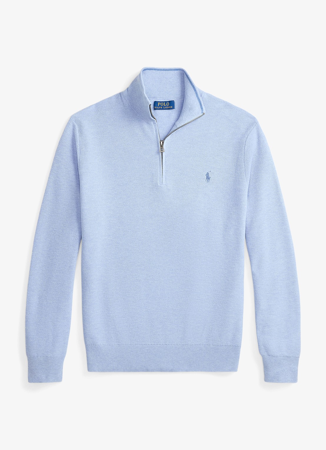Ralph Lauren Fijngebreide trui met halve rits en logoborduring - voorkant 4 blue hyacith heather / blauw