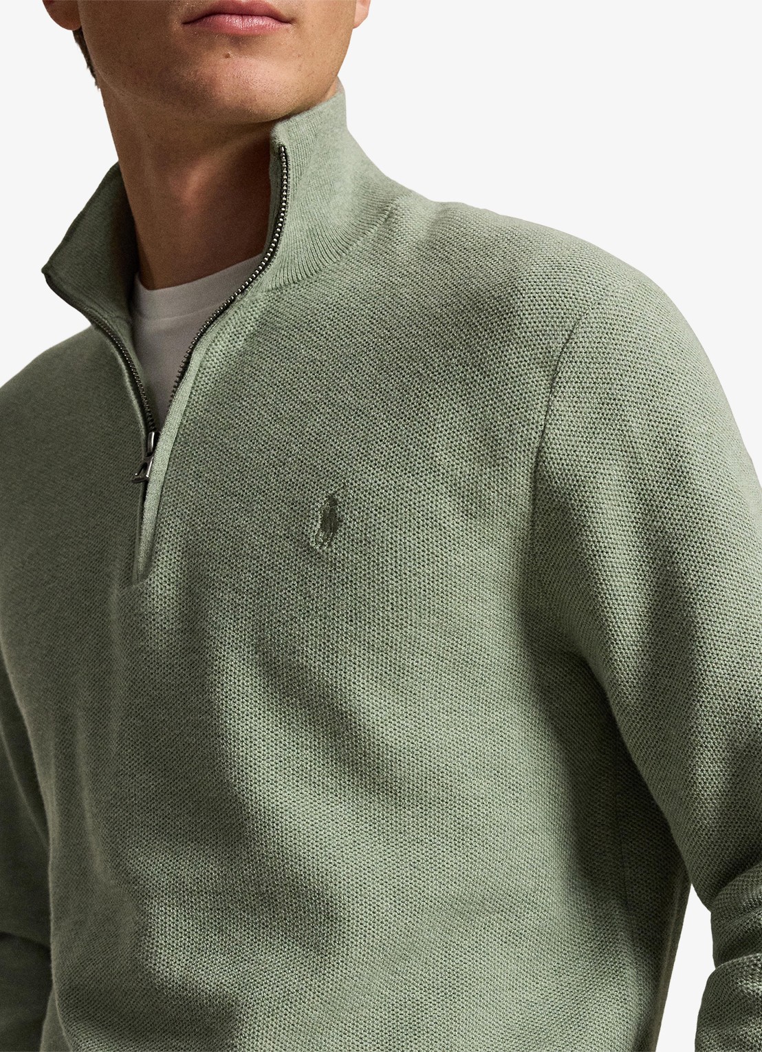 Ralph Lauren Fijngebreide trui met halve rits en logoborduring - detail 5 fern green heather / groen