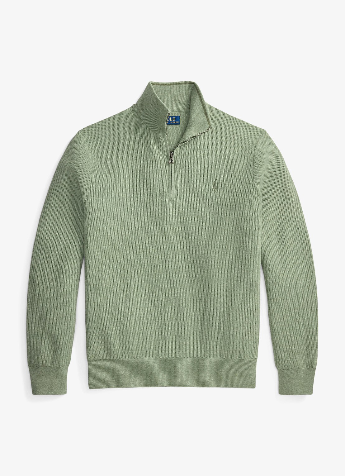 Ralph Lauren Fijngebreide trui met halve rits en logoborduring - voorkant 2 fern green heather / groen