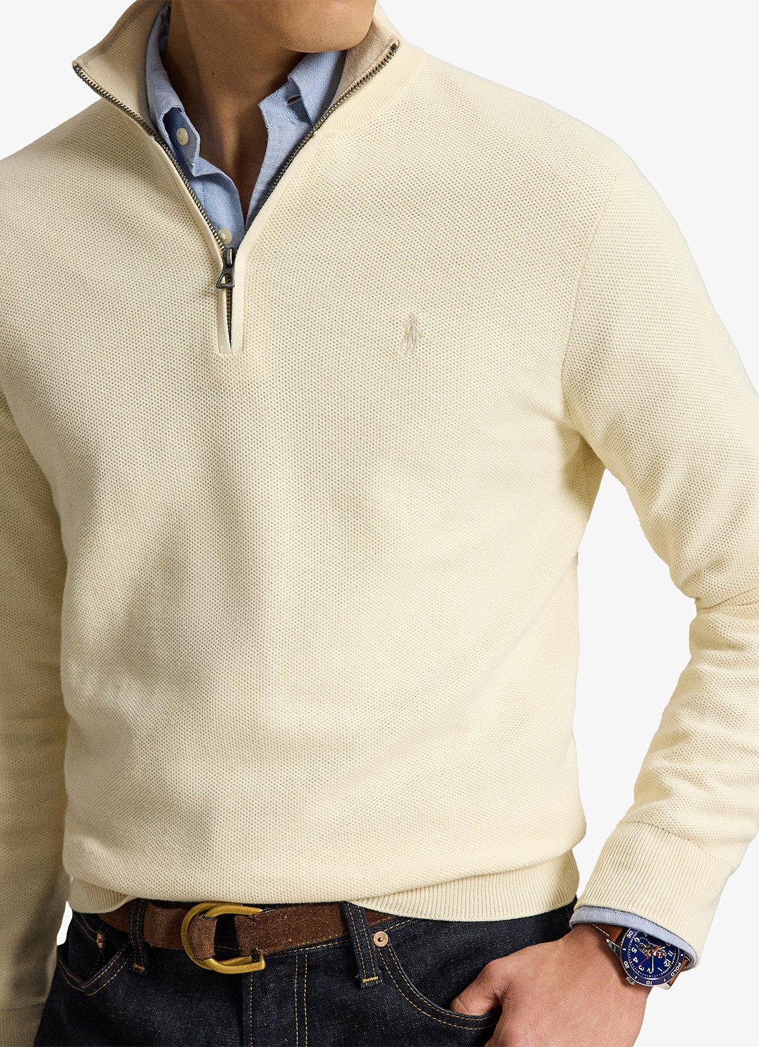 Ralph Lauren Fijngebreide trui met halve rits en logoborduring - detail 5 andover cream / crème