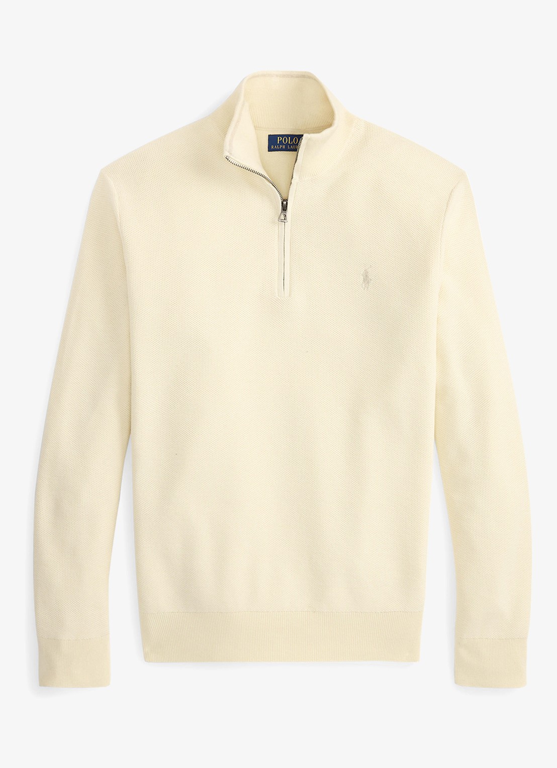 Ralph Lauren Fijngebreide trui met halve rits en logoborduring - voorkant andover cream / crème