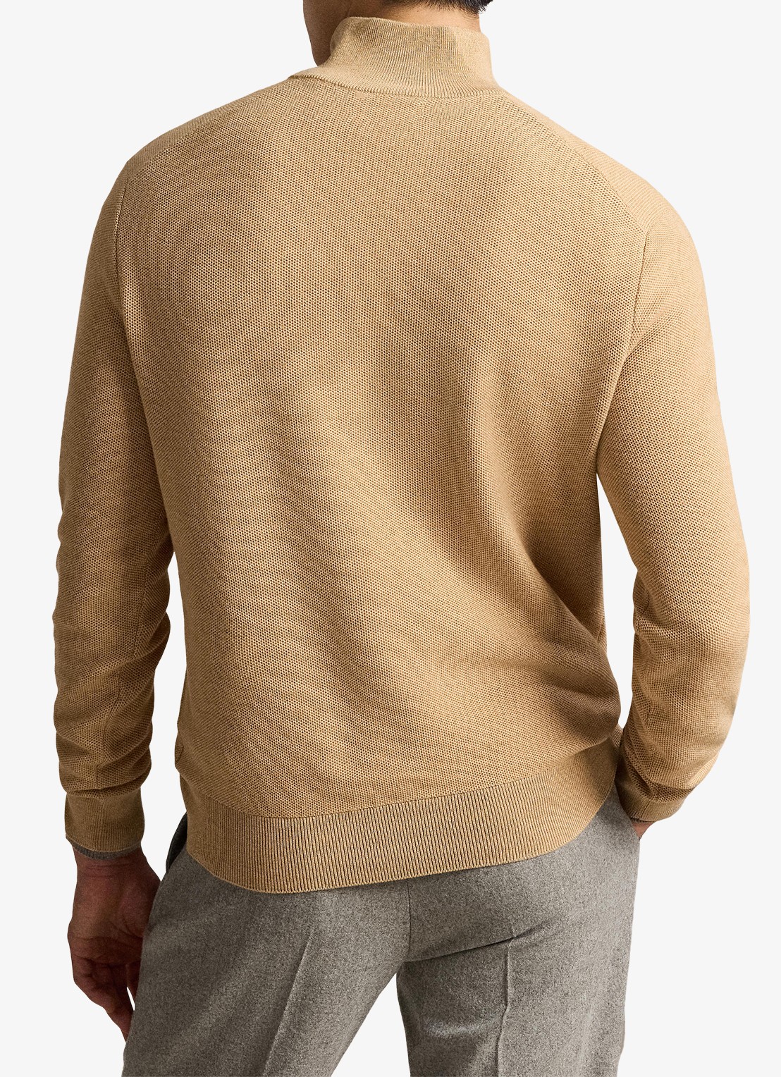 Ralph Lauren Fijngebreide trui met halve rits en logoborduring - achterkant 5 camel melange / bruin