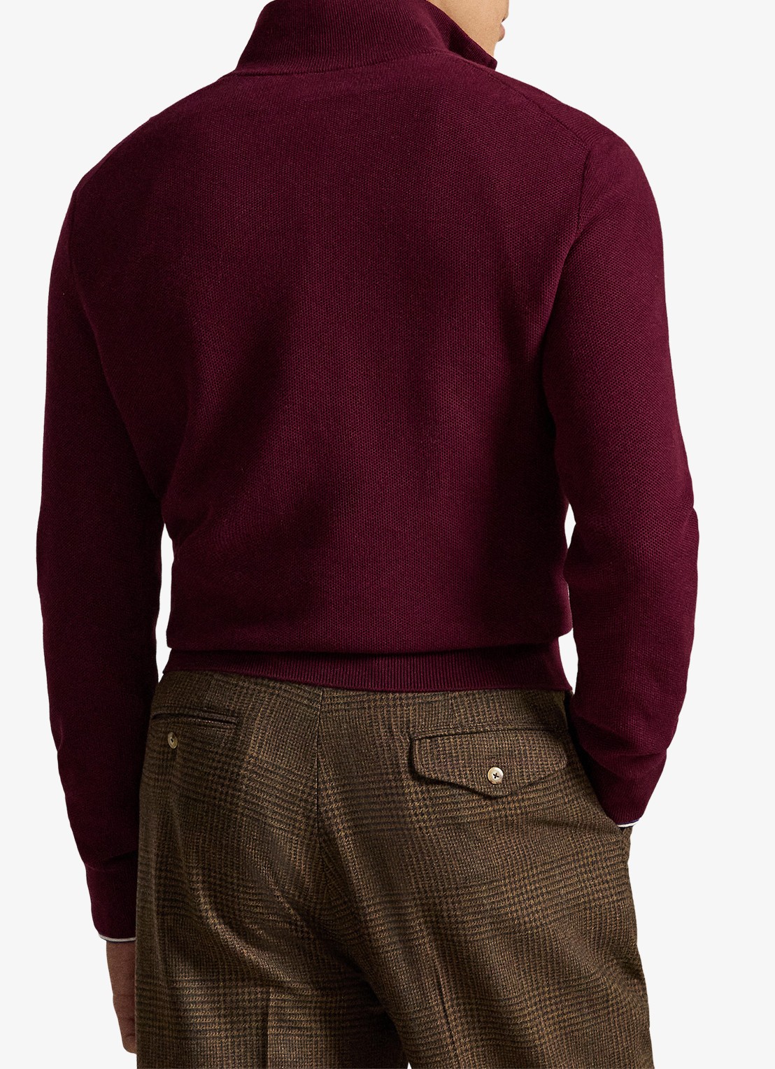 Ralph Lauren Fijngebreide trui met halve rits en logoborduring - achterkant 3 merlot wine heather / rood