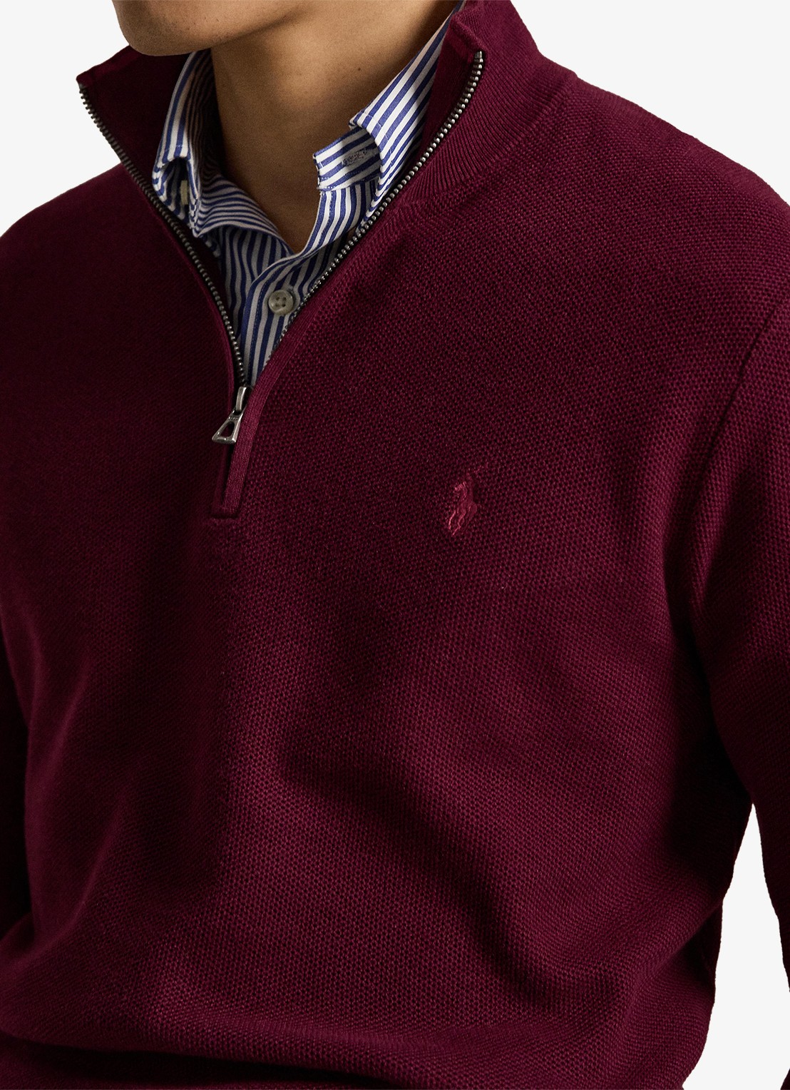 Ralph Lauren Fijngebreide trui met halve rits en logoborduring - detail 5 merlot wine heather / rood