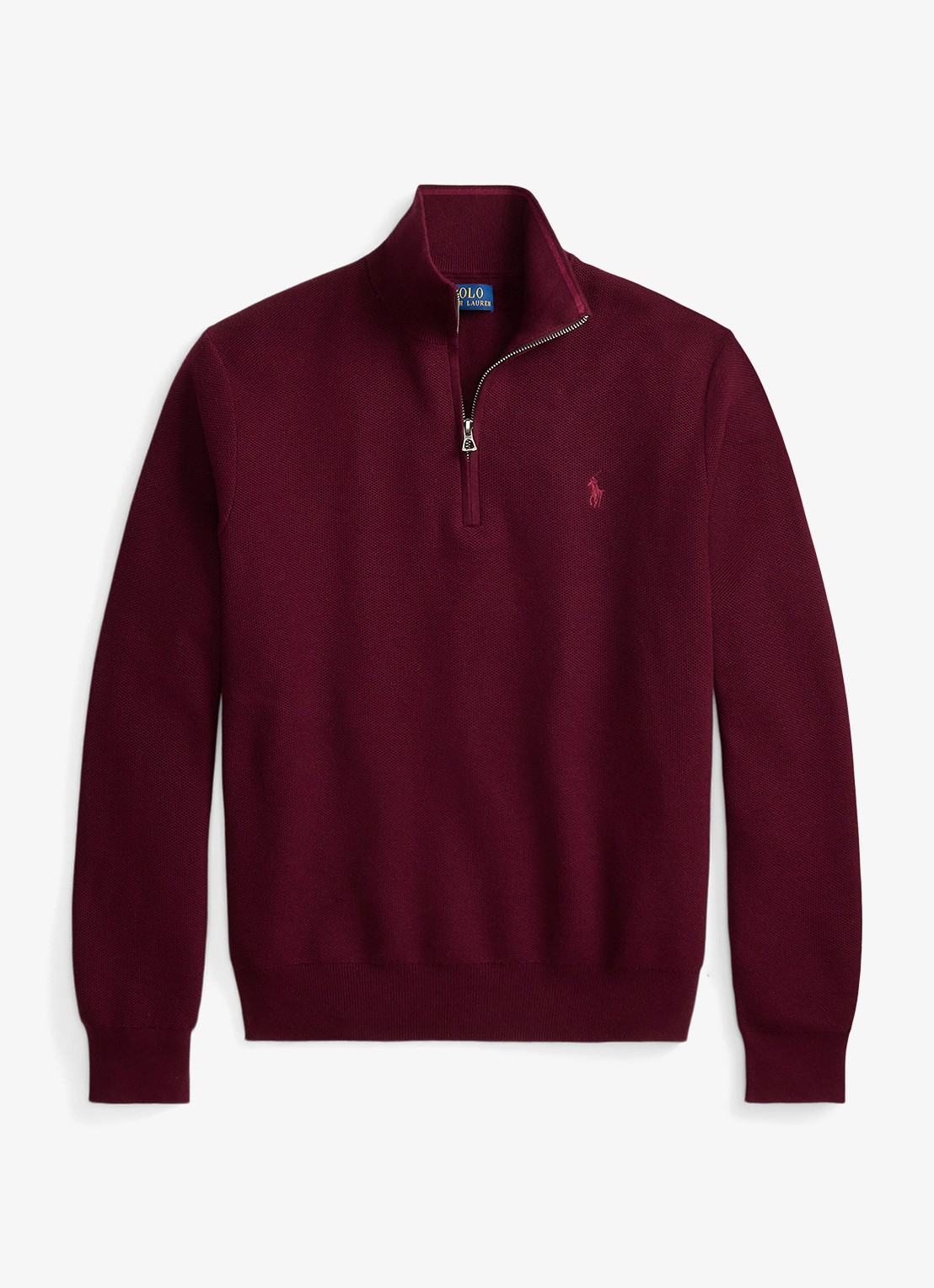 Ralph Lauren Fijngebreide trui met halve rits en logoborduring - voorkant merlot wine heather / rood