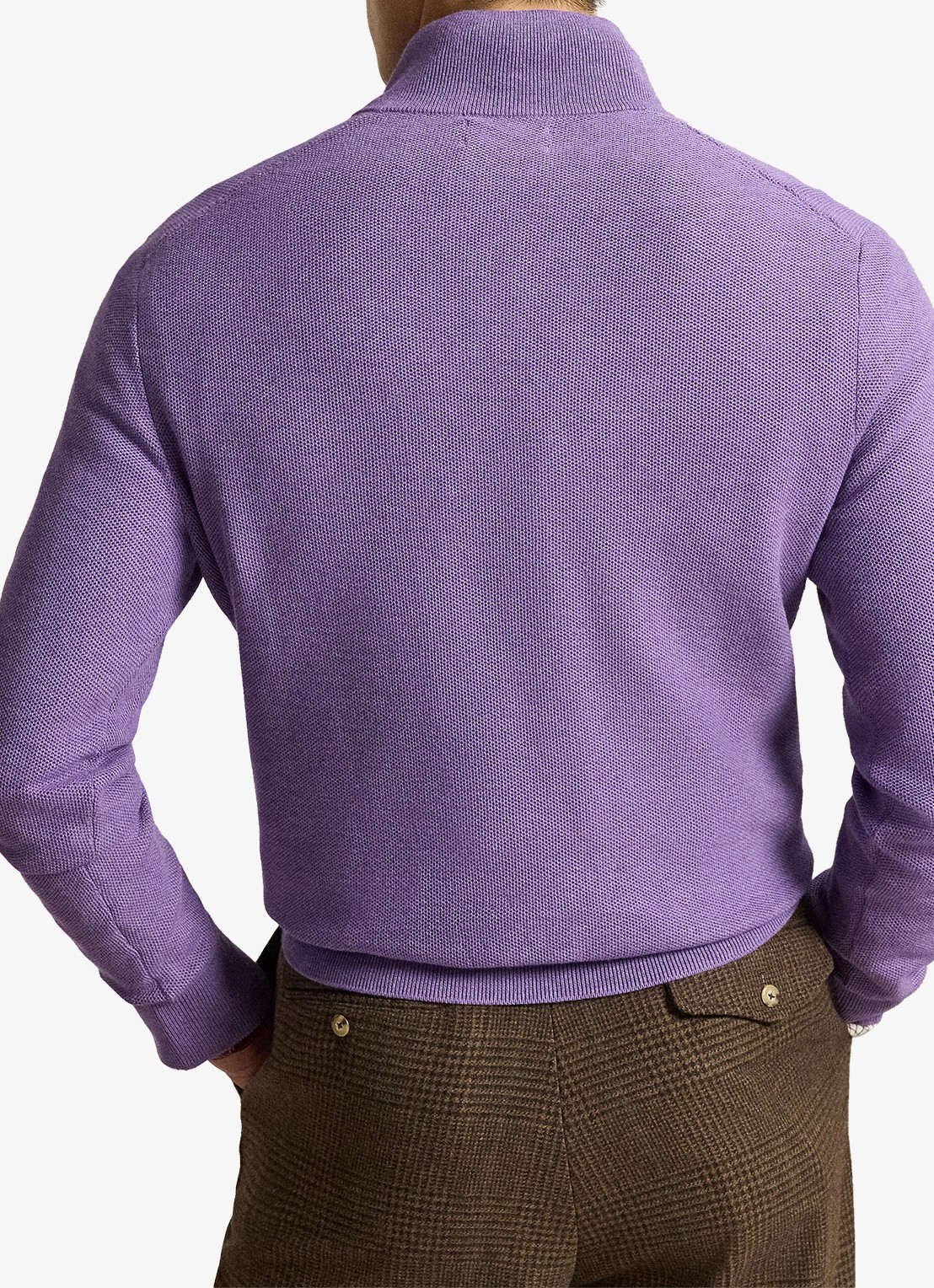 Ralph Lauren Fijngebreide trui met halve rits en logoborduring - achterkant 3 light coronet purple heather / lichtpaars