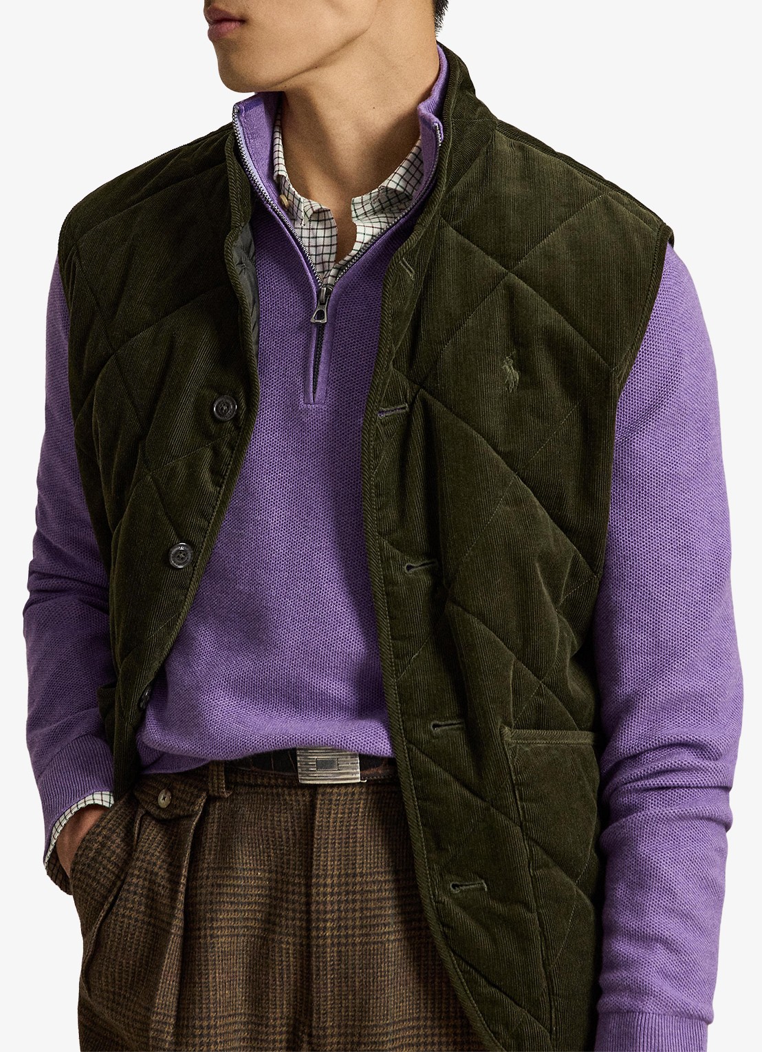 Ralph Lauren Fijngebreide trui met halve rits en logoborduring - detail 5 light coronet purple heather / lichtpaars