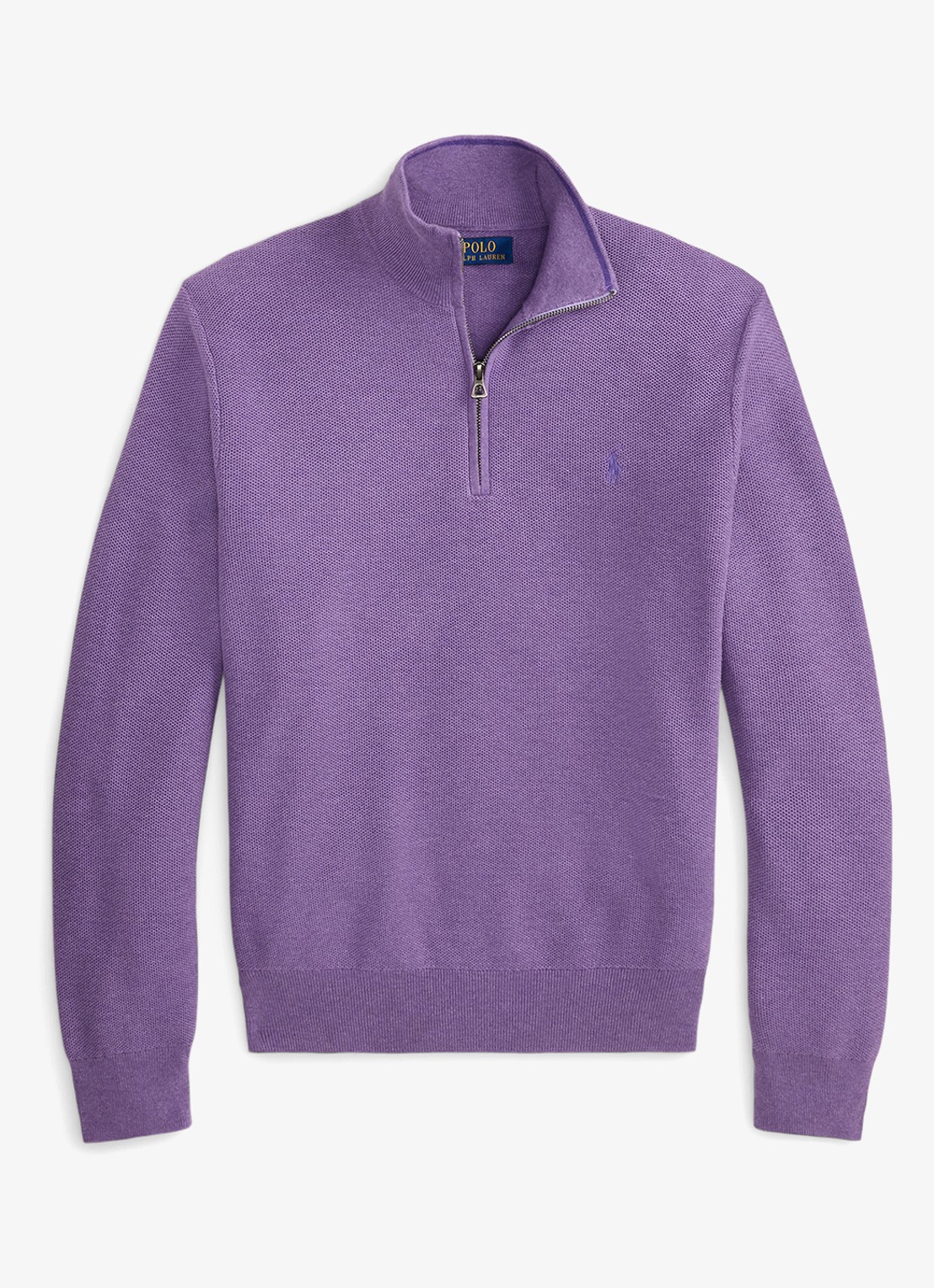 Ralph Lauren Fijngebreide trui met halve rits en logoborduring - voorkant light coronet purple heather / lichtpaars
