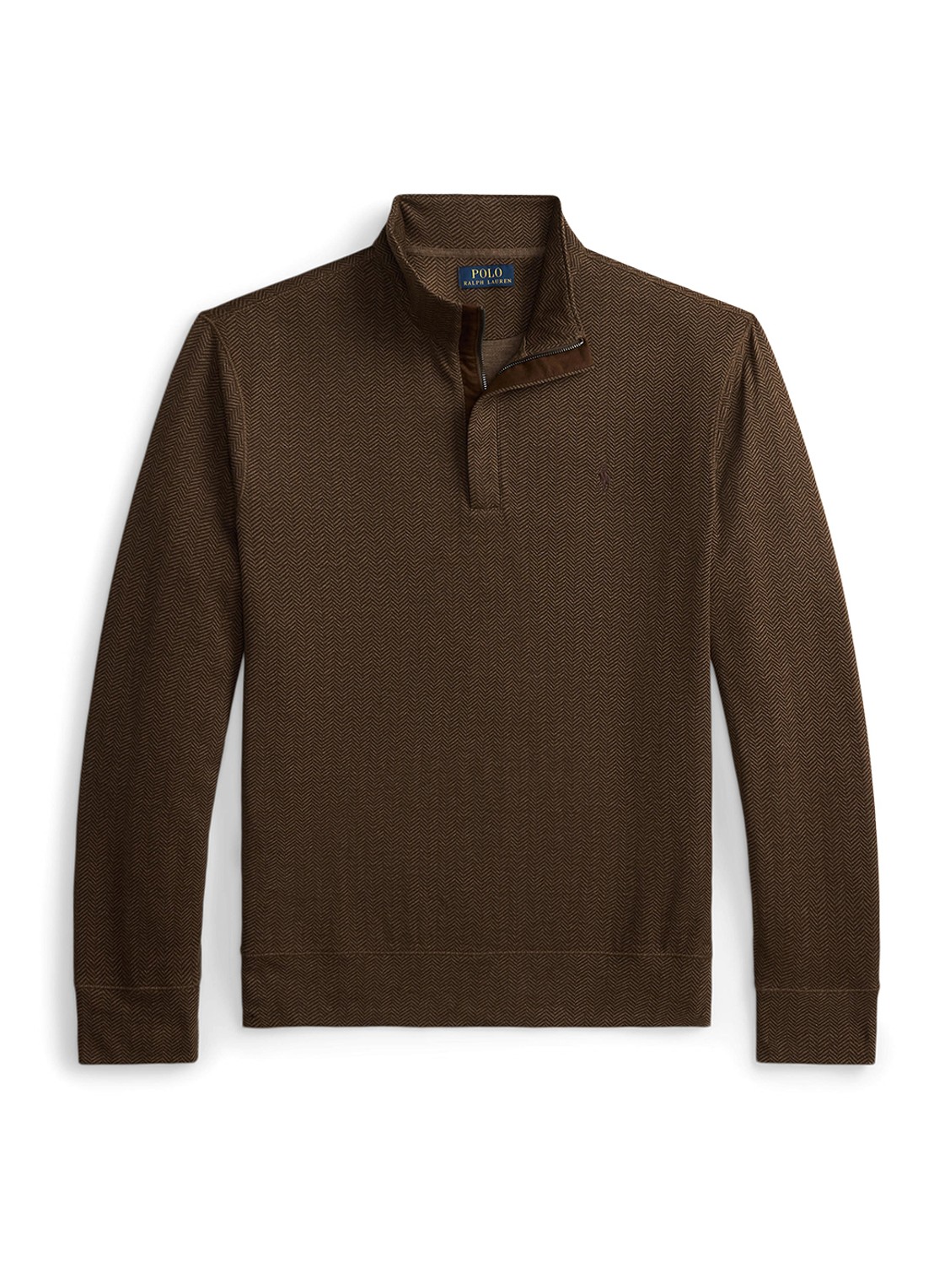 Ralph Lauren Fijngebreide trui met halve rits en visgraatdessin - voorkant 4 cedar herringbone / donkerbruin