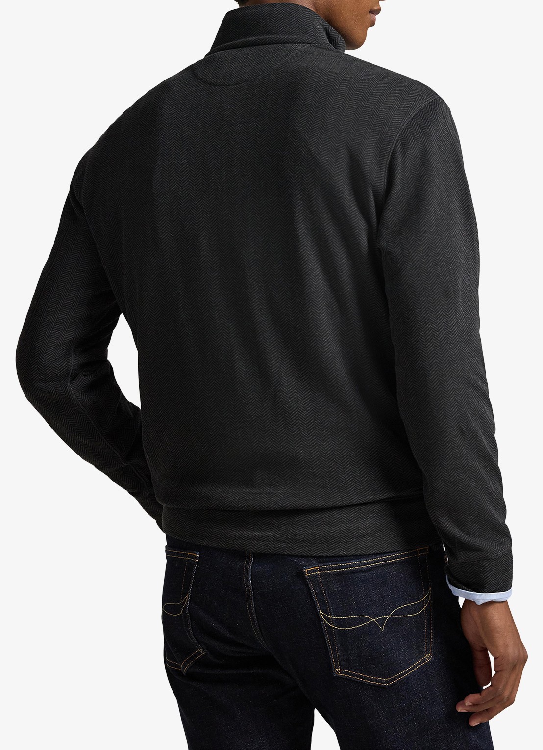 Ralph Lauren Fijngebreide trui met halve rits en visgraatdessin - achterkant 3 windsor herringbone / donkergrijs