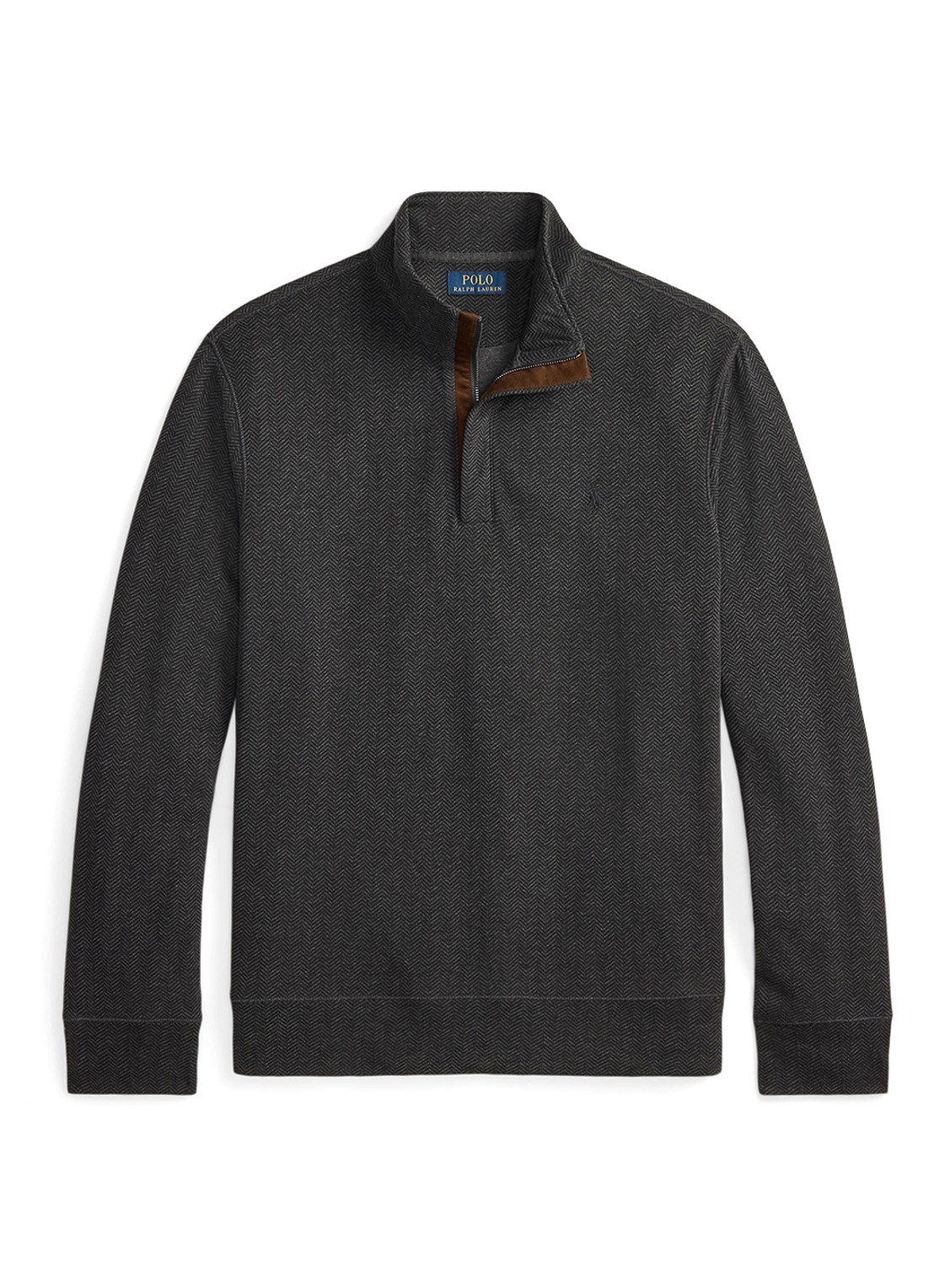 Ralph Lauren Fijngebreide trui met halve rits en visgraatdessin - voorkant 4 windsor herringbone / donkergrijs