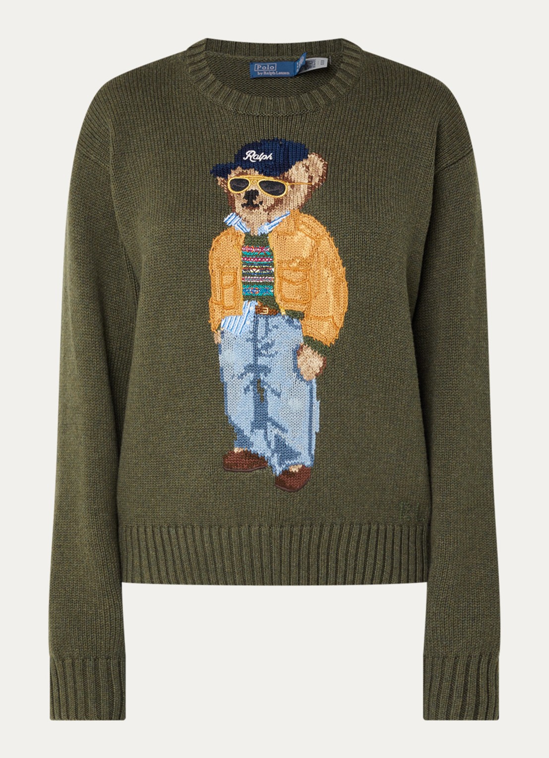 Ralph Lauren Fijngebreide trui met ingebreide print - voorkant bronsgroen