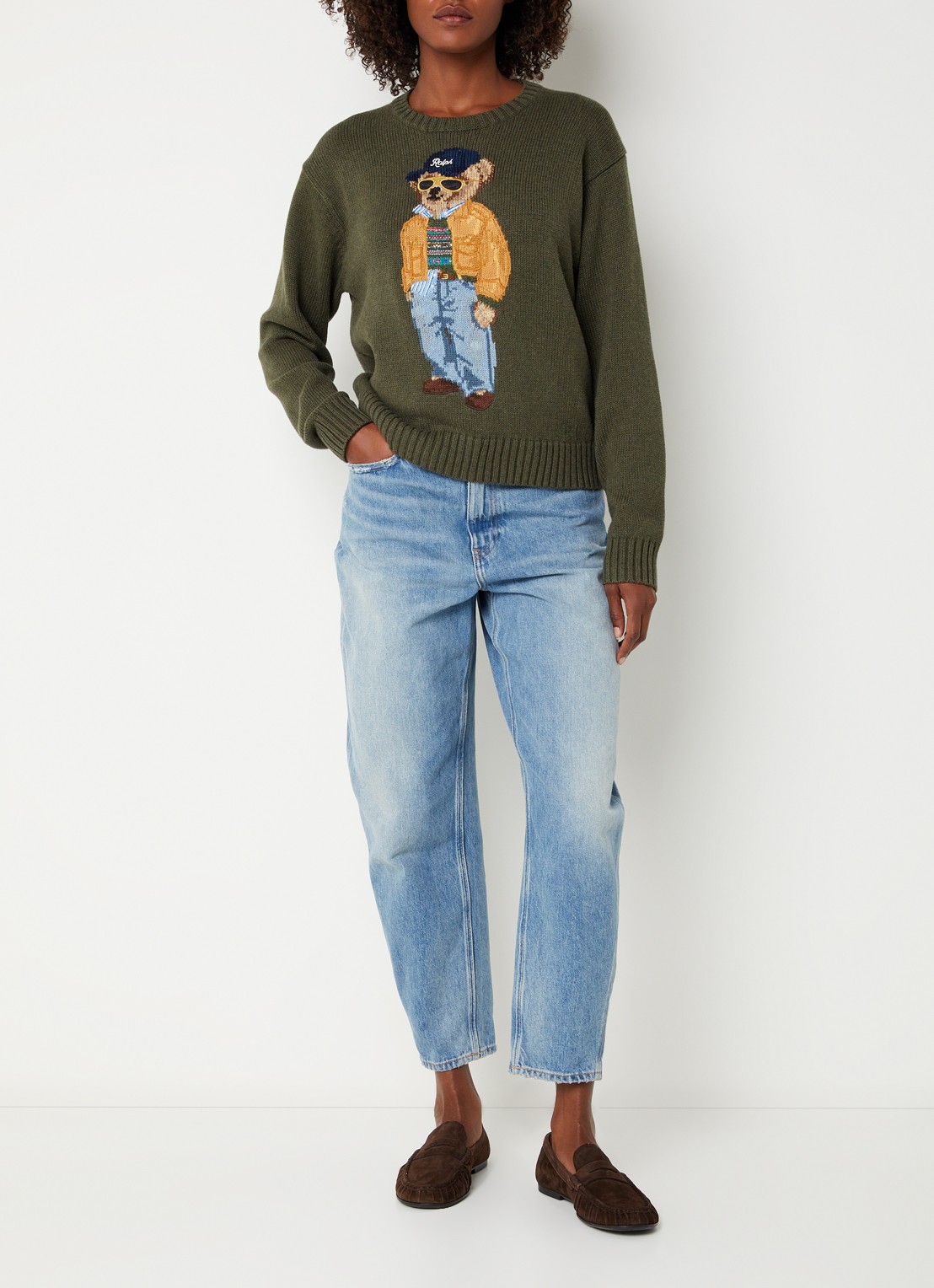 Ralph Lauren Fijngebreide trui met ingebreide print - voorkant 2 bronsgroen