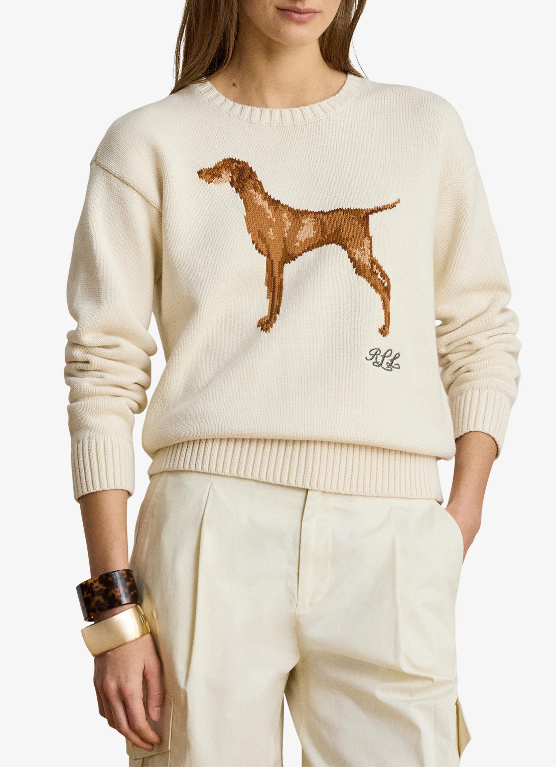 Ralph Lauren Fijngebreide trui met ingebreide print - detail mascarpone crème / crème