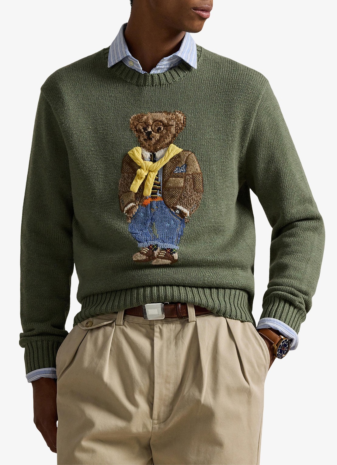 Ralph Lauren Fijngebreide trui met ingebreide print - detail lovette heather / legergroen