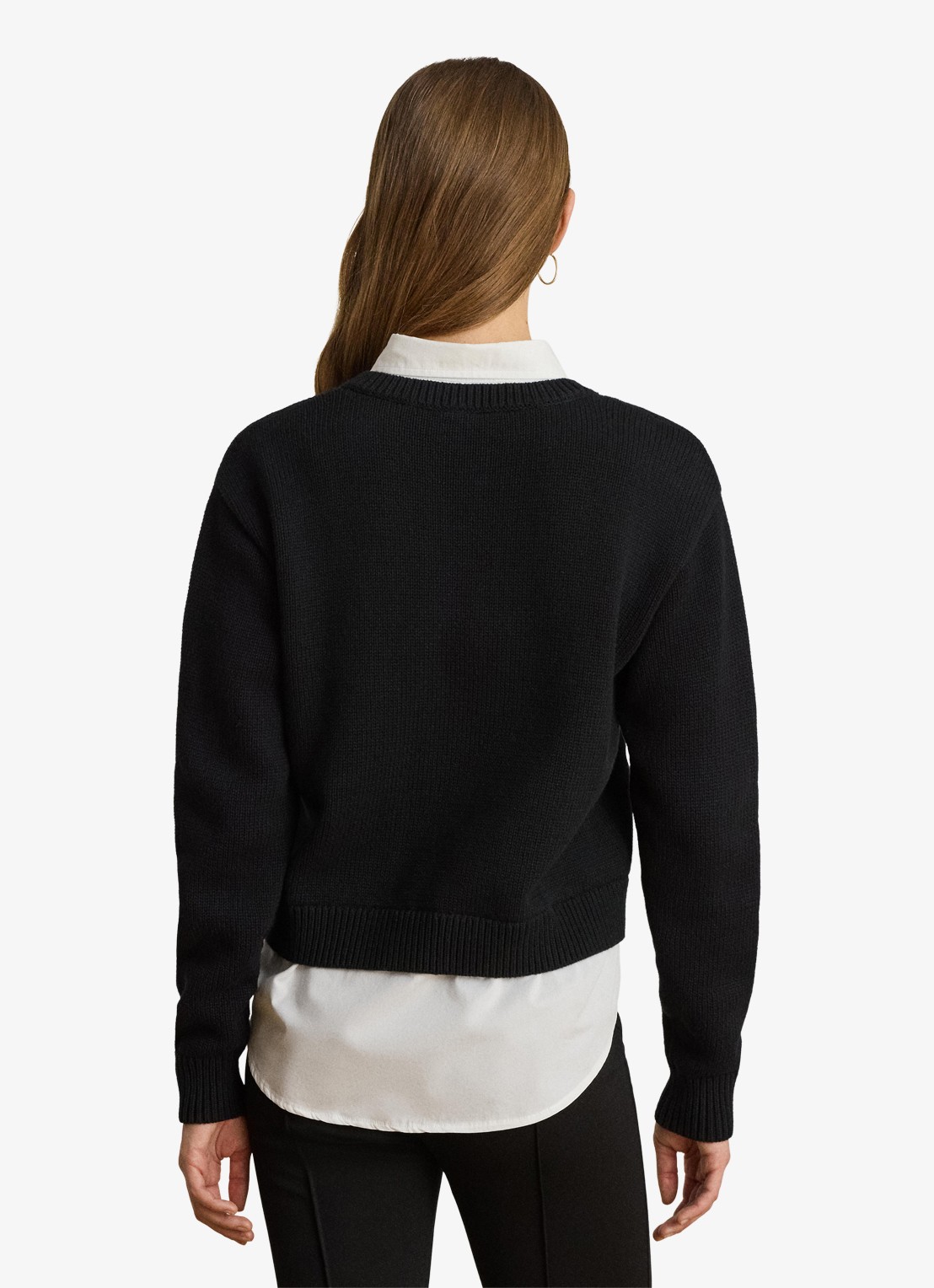 Ralph Lauren Fijngebreide trui met kraag - achterkant 3 black/white / zwart