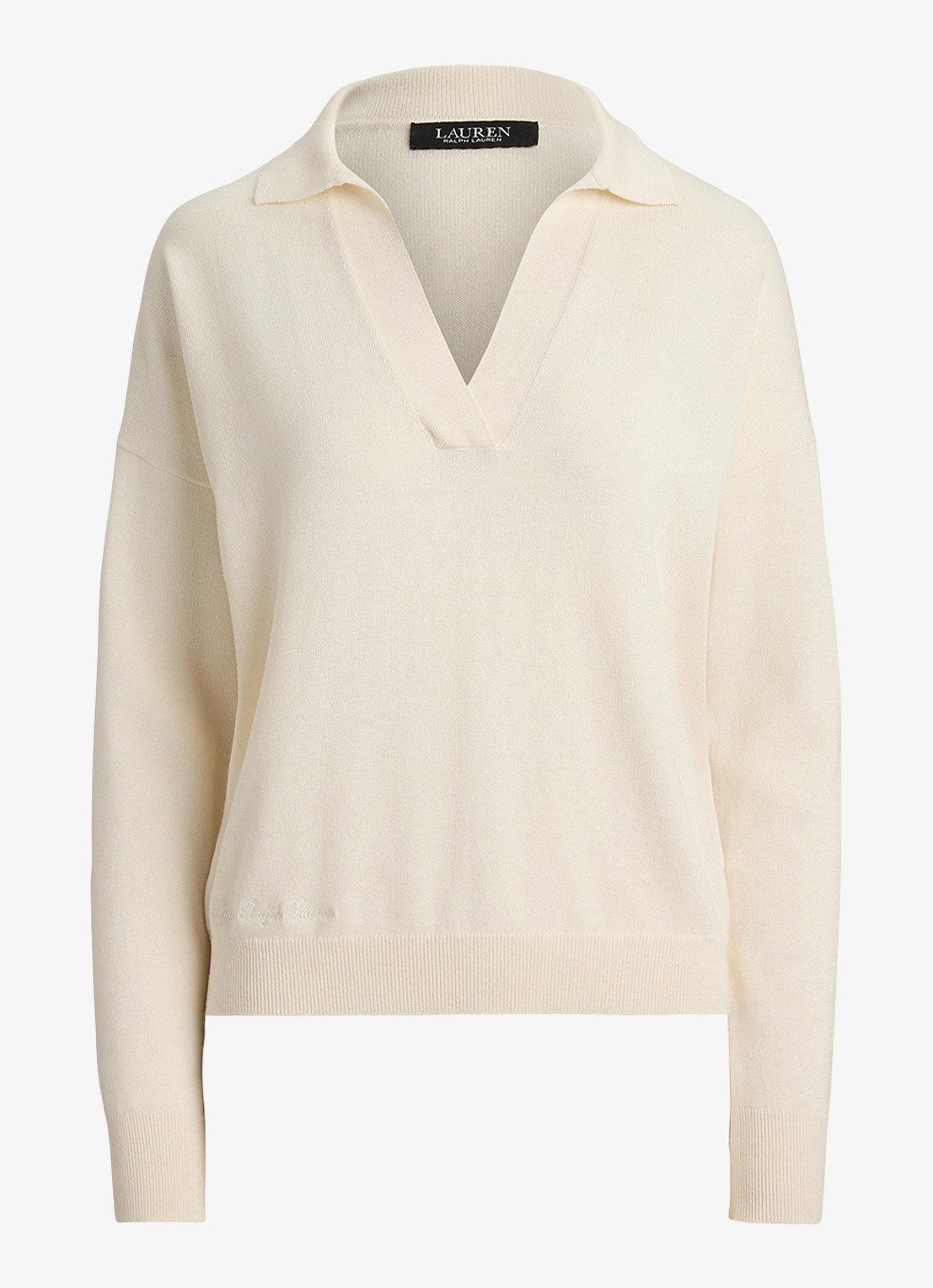 Ralph Lauren Fijngebreide trui met kraag - voorkant 4 mascarpone crème / crème