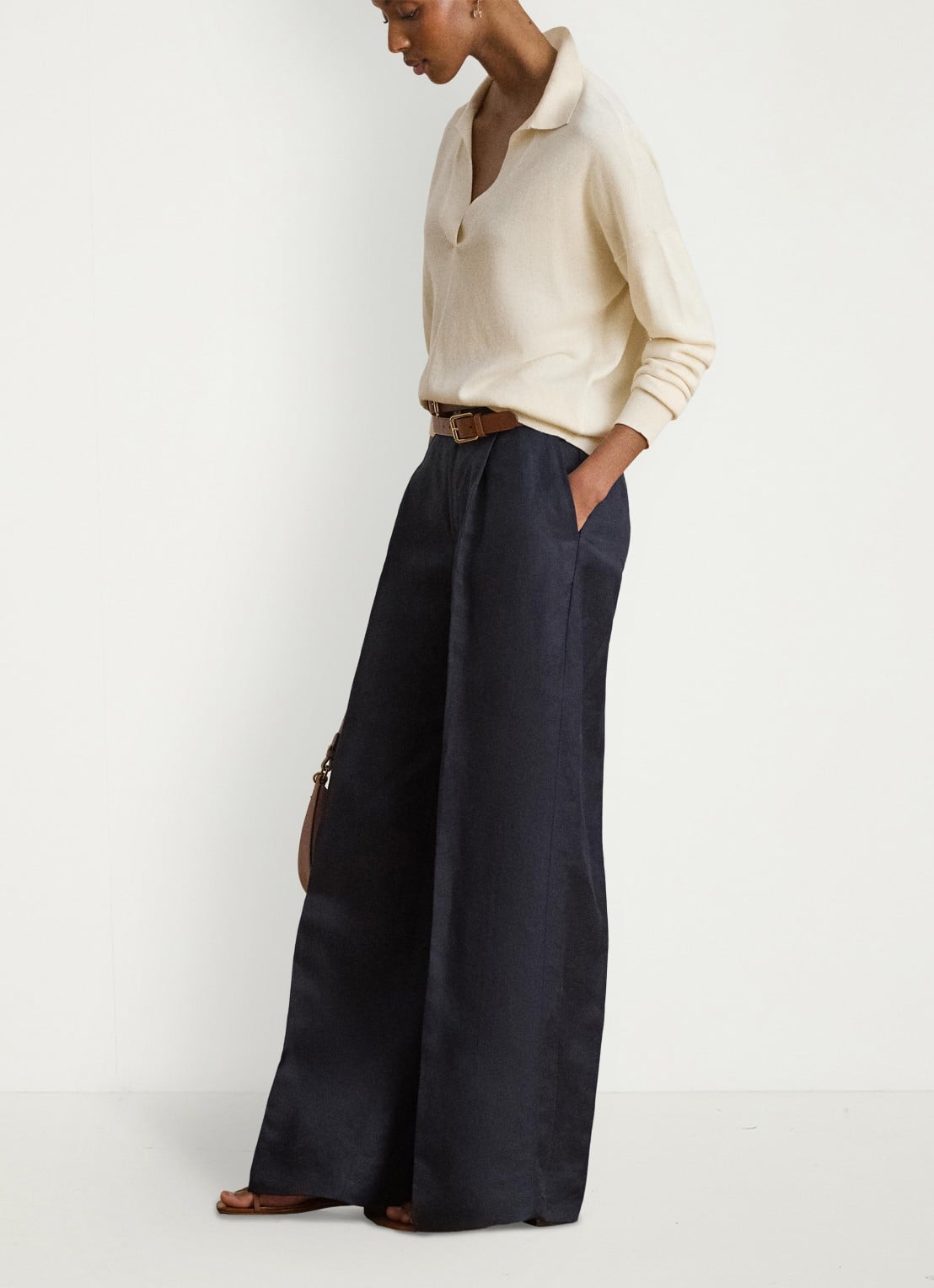 Ralph Lauren Fijngebreide trui met kraag - voorkant 5 mascarpone crème / crème