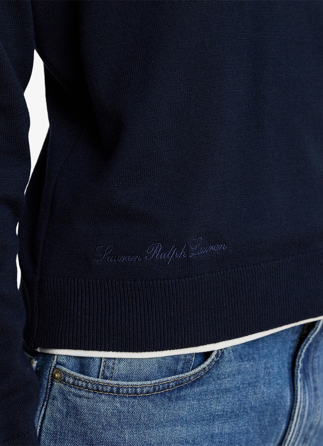Ralph Lauren Fijngebreide trui met kraag - detail 2 lauren navy / blauw