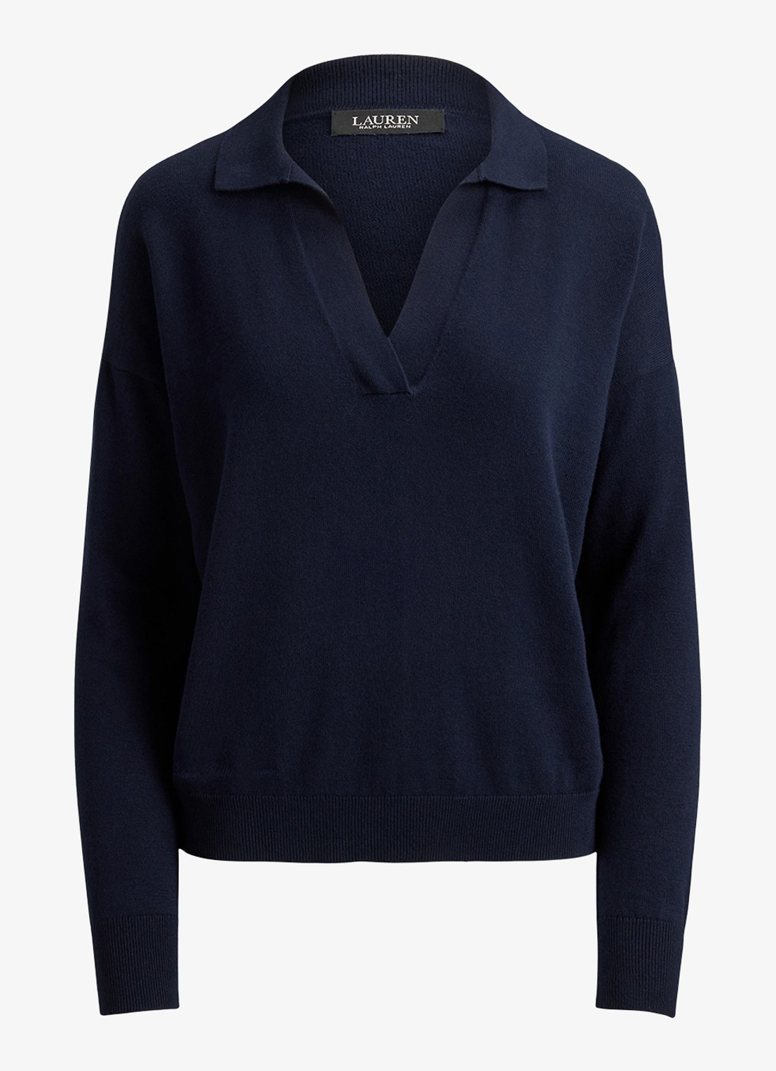 Ralph Lauren Fijngebreide trui met kraag - voorkant 3 lauren navy / blauw