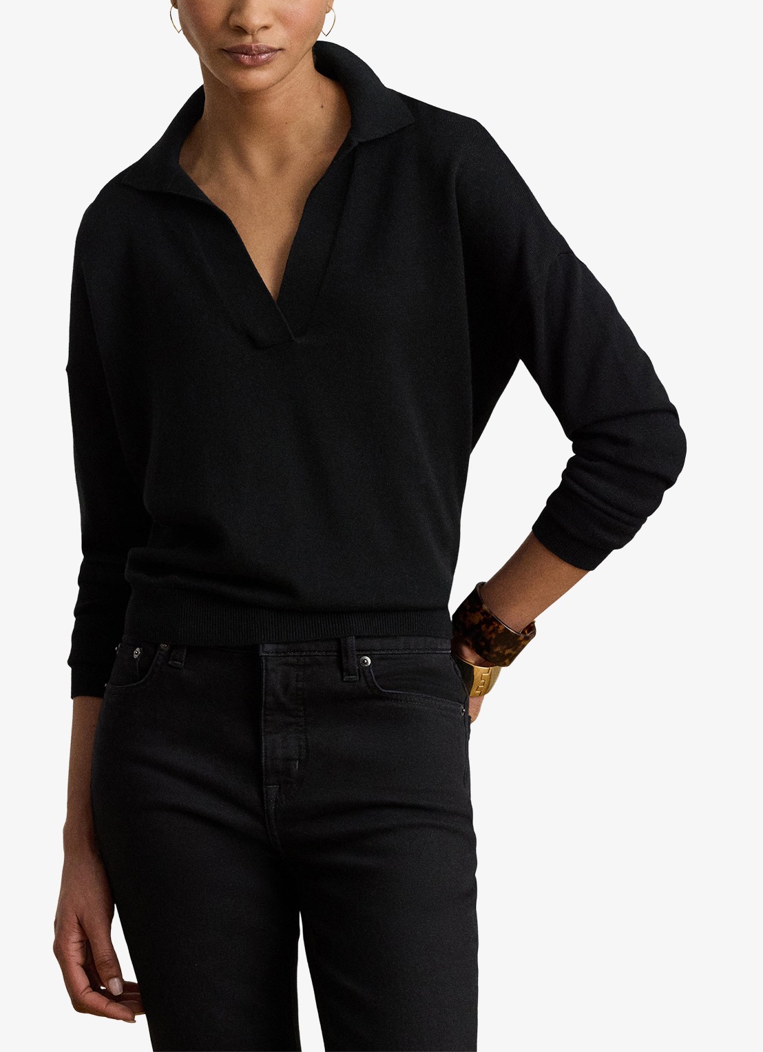 Ralph Lauren Fijngebreide trui met kraag - detail 4 zwart