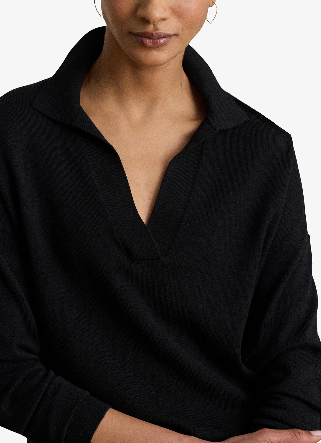 Ralph Lauren Fijngebreide trui met kraag - detail 5 zwart