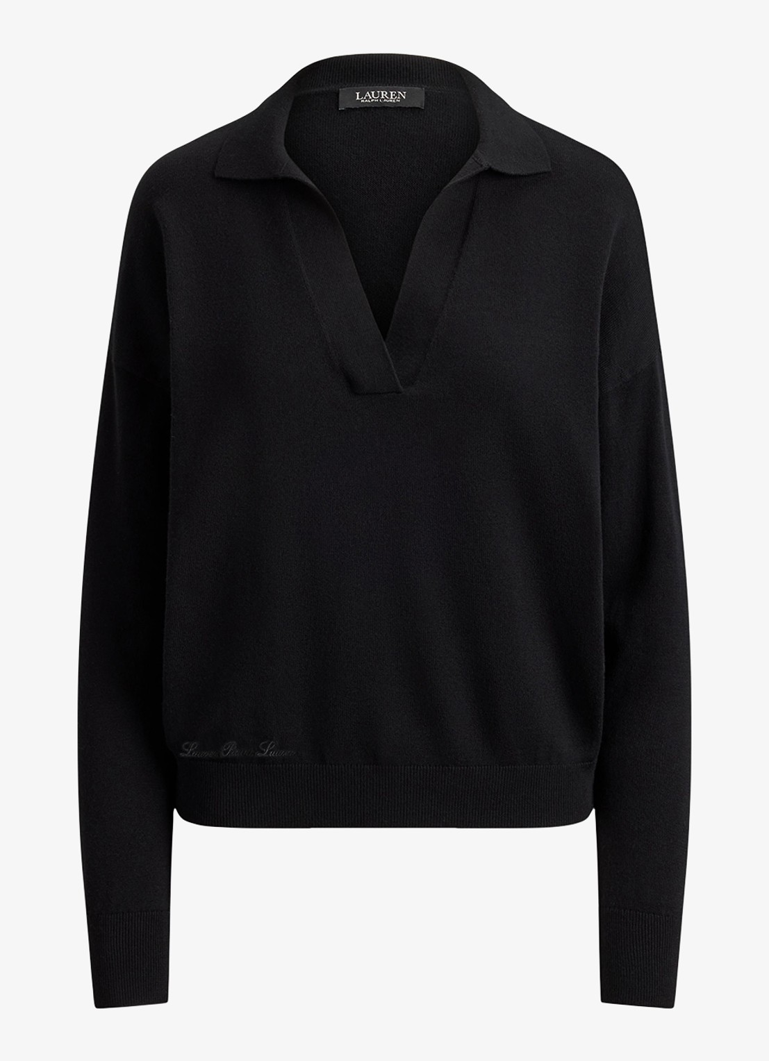 Ralph Lauren Fijngebreide trui met kraag - voorkant 2 zwart