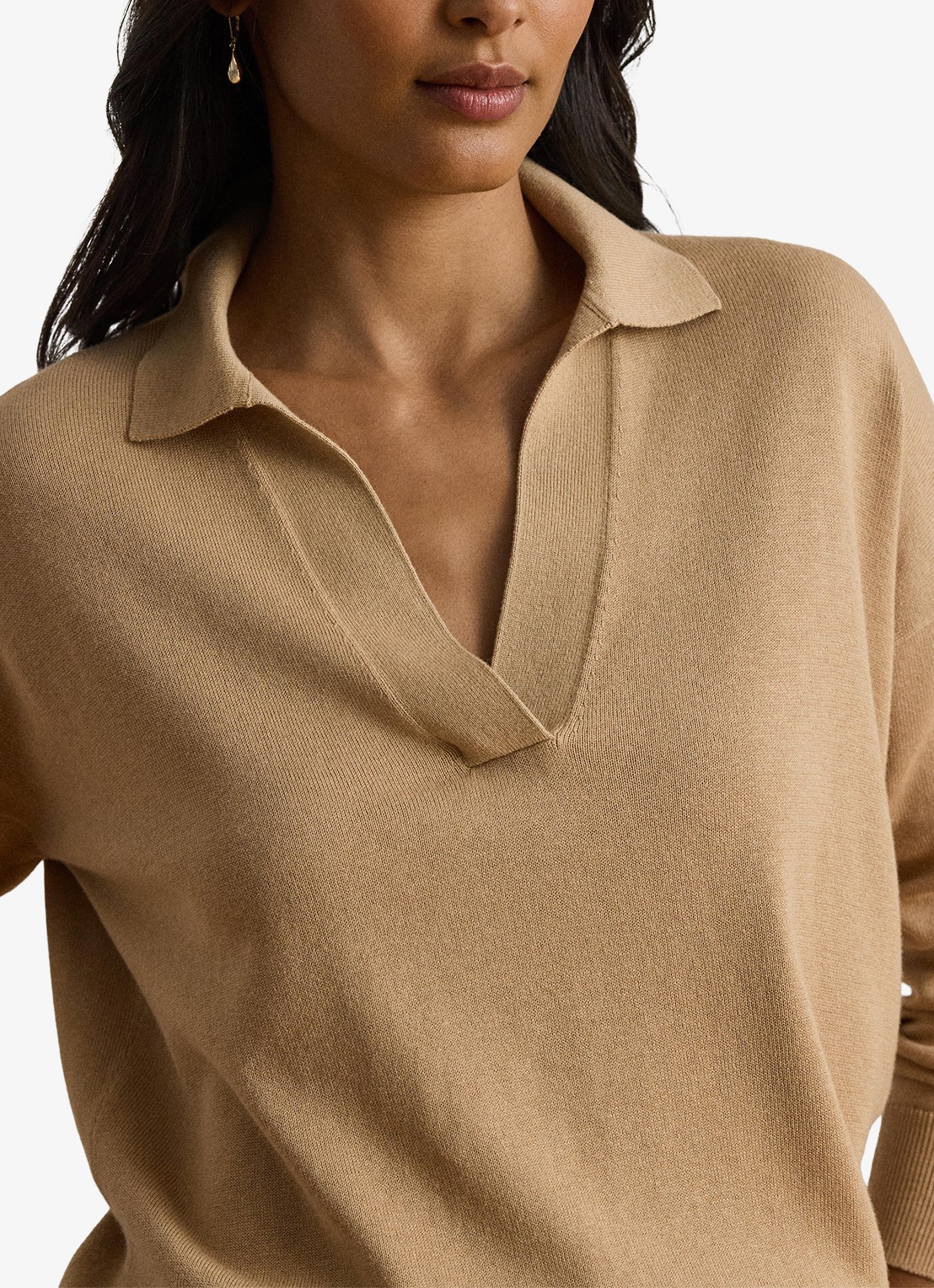Ralph Lauren Fijngebreide trui met kraag - detail 2 birch tan / beige