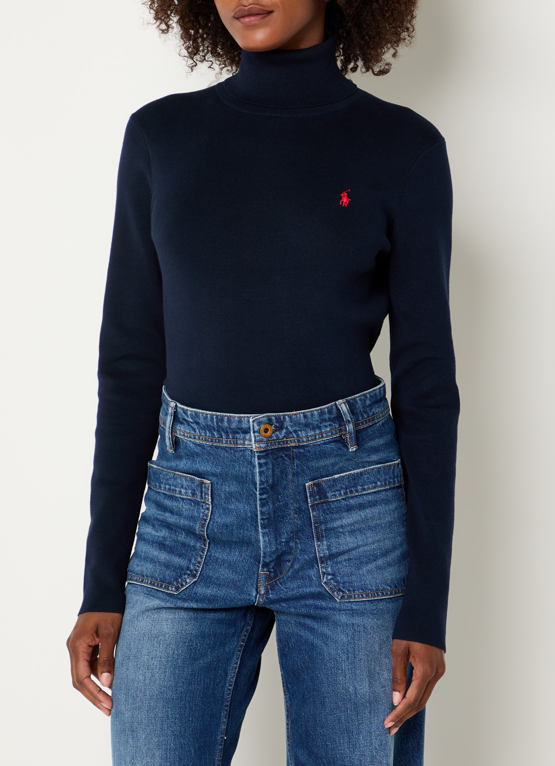 Ralph Lauren Fijngebreide trui met logo en col - detail 4 donkerblauw