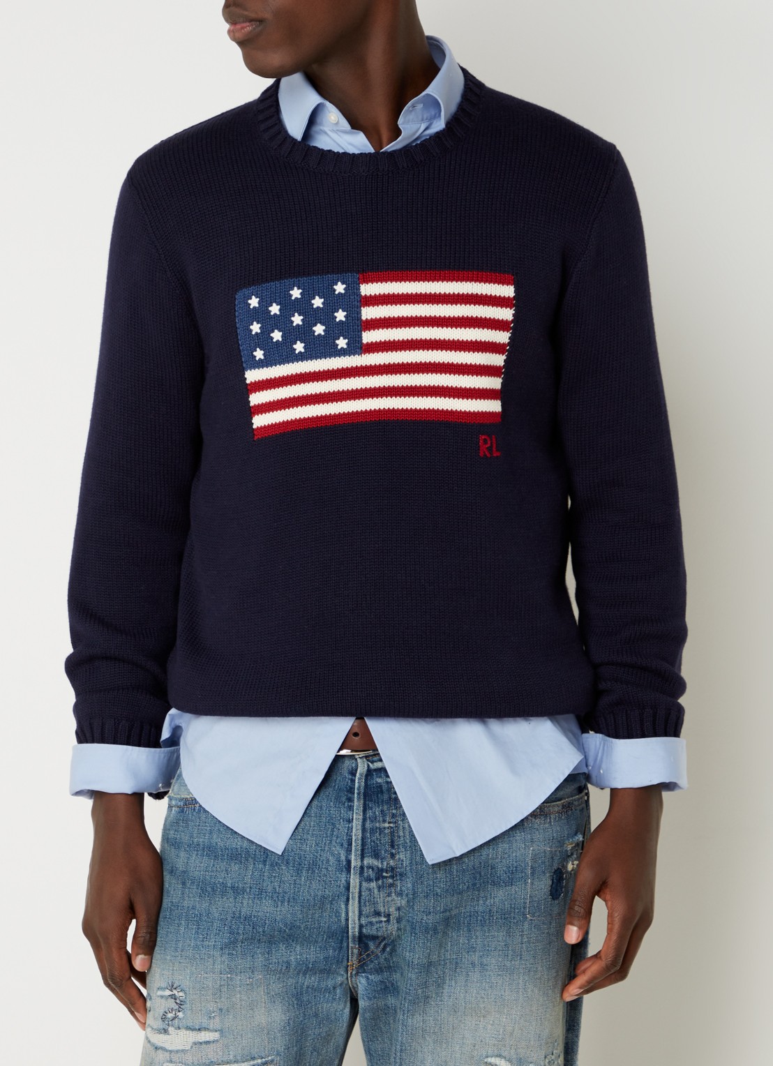 Ralph Lauren Fijngebreide trui met logo - detail hunter navy / donkerblauw