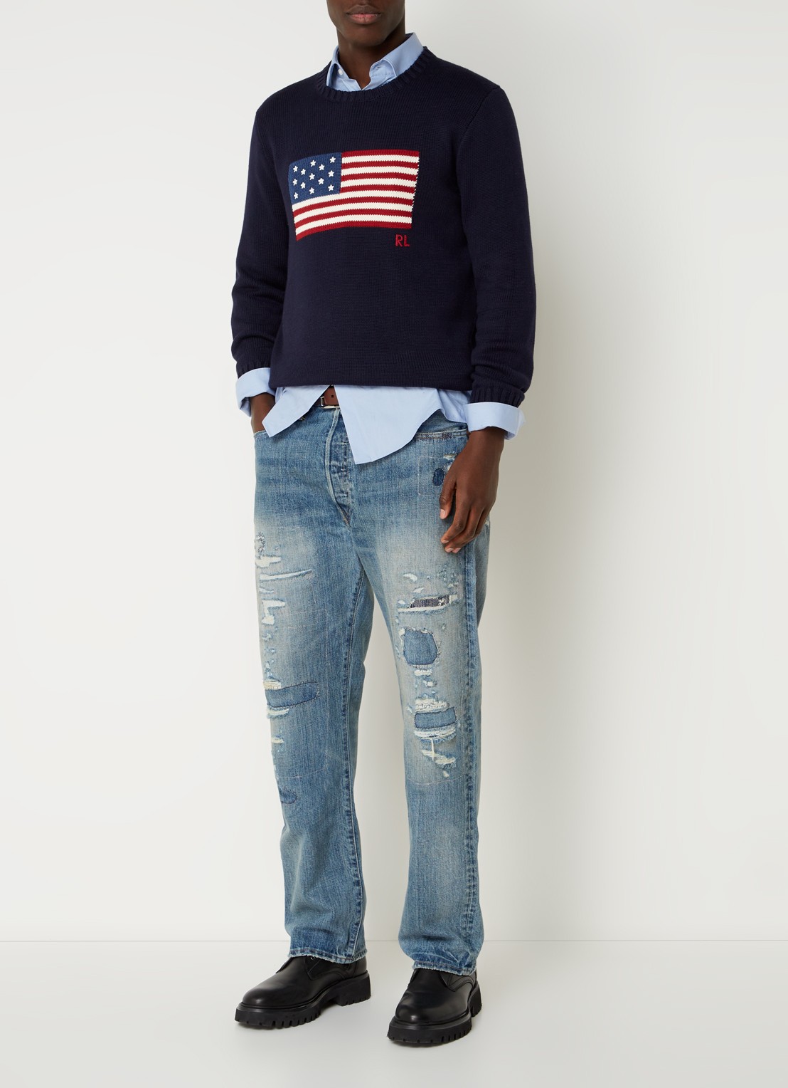 Ralph Lauren Fijngebreide trui met logo - voorkant 3 hunter navy / donkerblauw