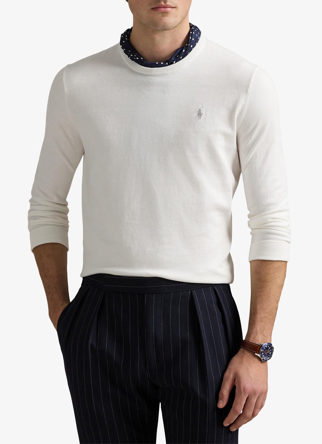 Ralph Lauren Fijngebreide trui met logoborduring - detail deckwash white / wit