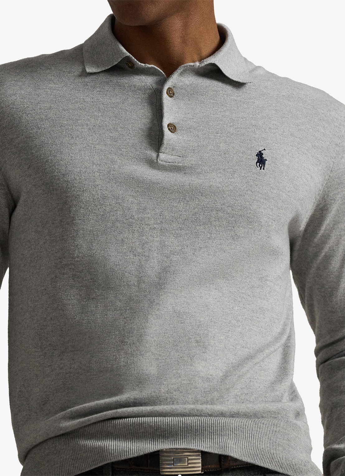 Ralph Lauren Fijngebreide trui met logoborduring - detail 5 andover heather / lichtgrijs