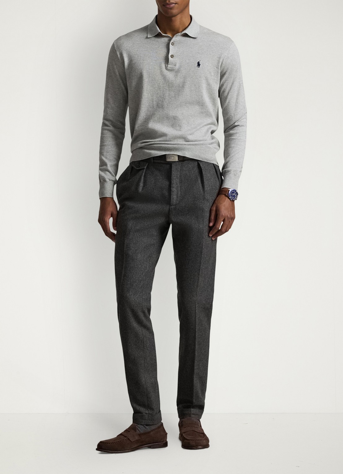 Ralph Lauren Fijngebreide trui met logoborduring - voorkant 3 andover heather / lichtgrijs