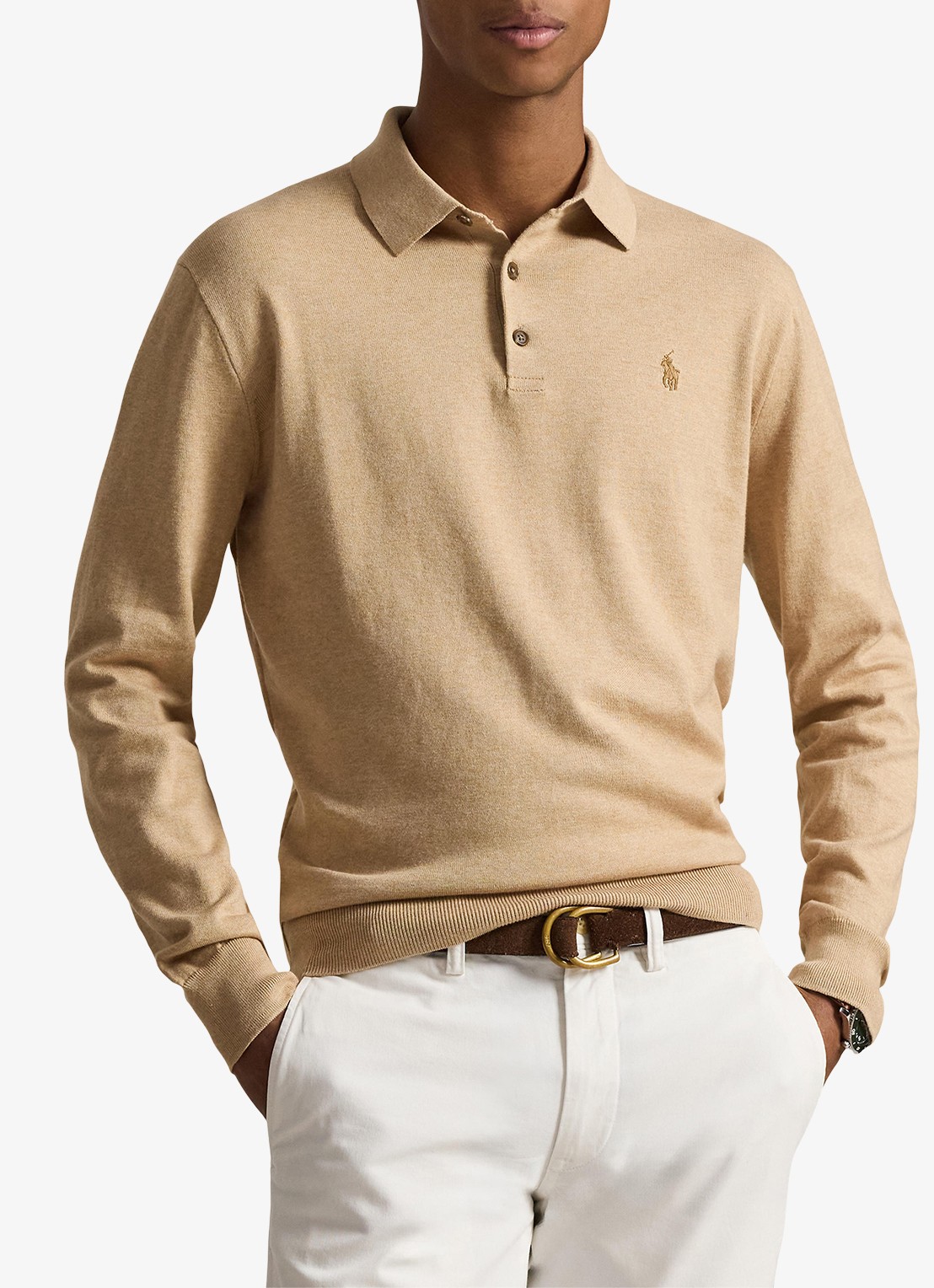 Ralph Lauren Fijngebreide trui met logoborduring - detail 3 camel melange / camel