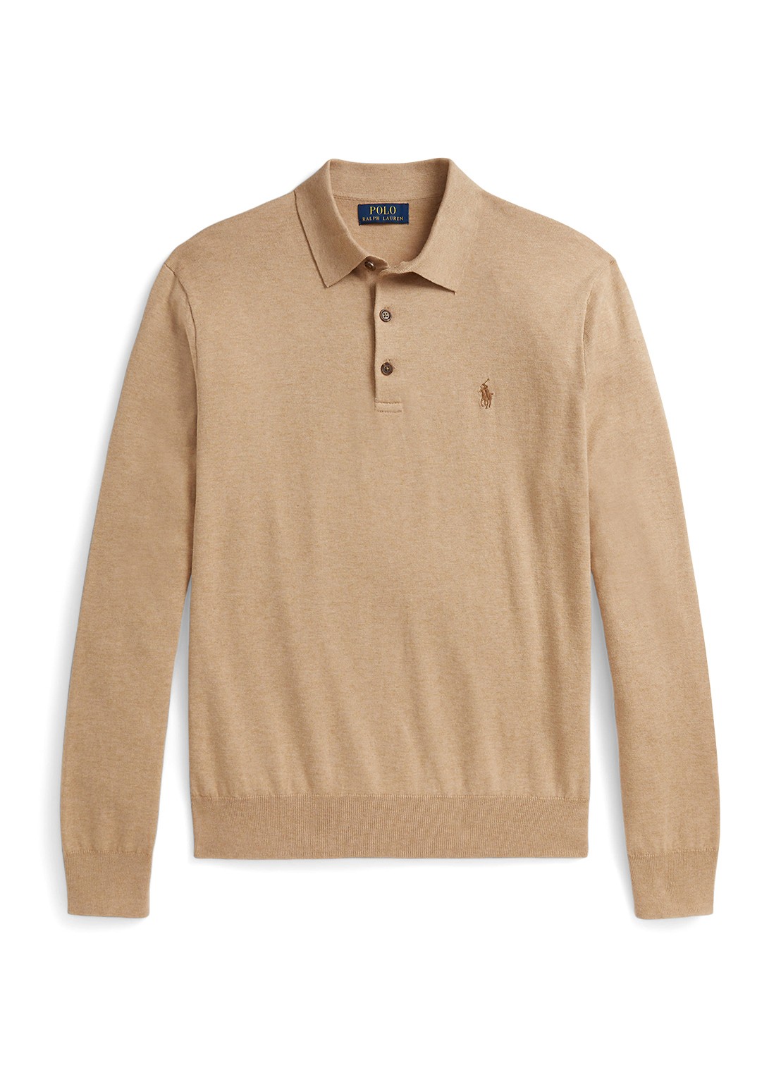 Ralph Lauren Fijngebreide trui met logoborduring - voorkant camel melange / camel