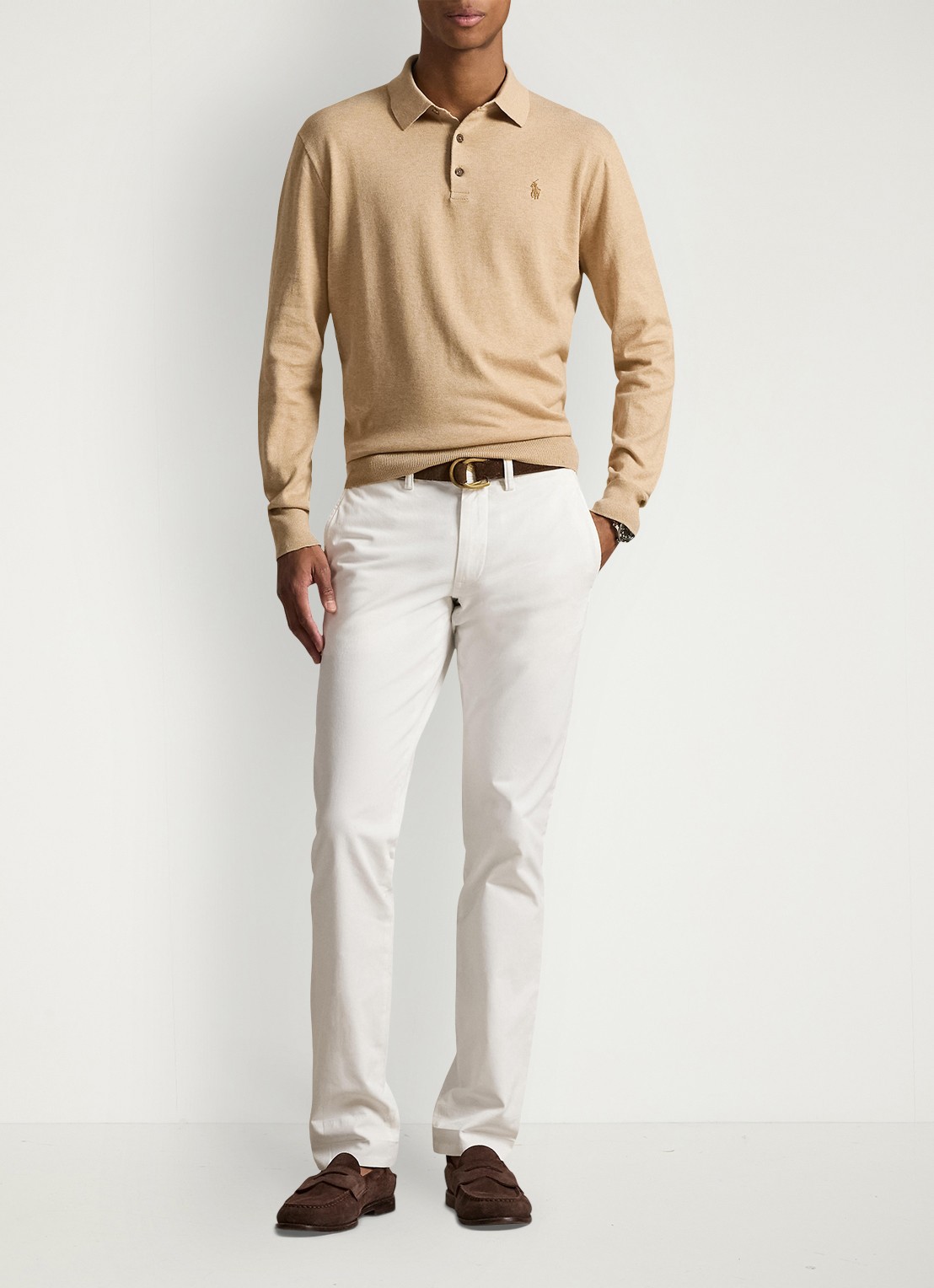 Ralph Lauren Fijngebreide trui met logoborduring - voorkant 2 camel melange / camel