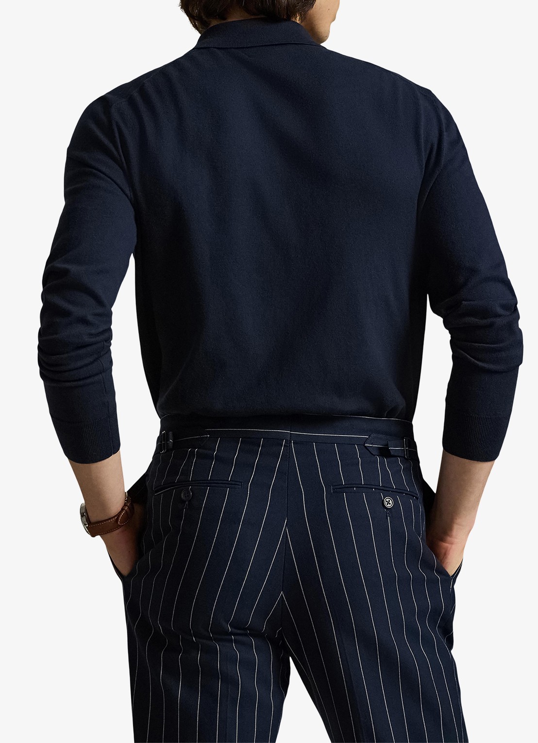 Ralph Lauren Fijngebreide trui met logoborduring - achterkant donkerblauw