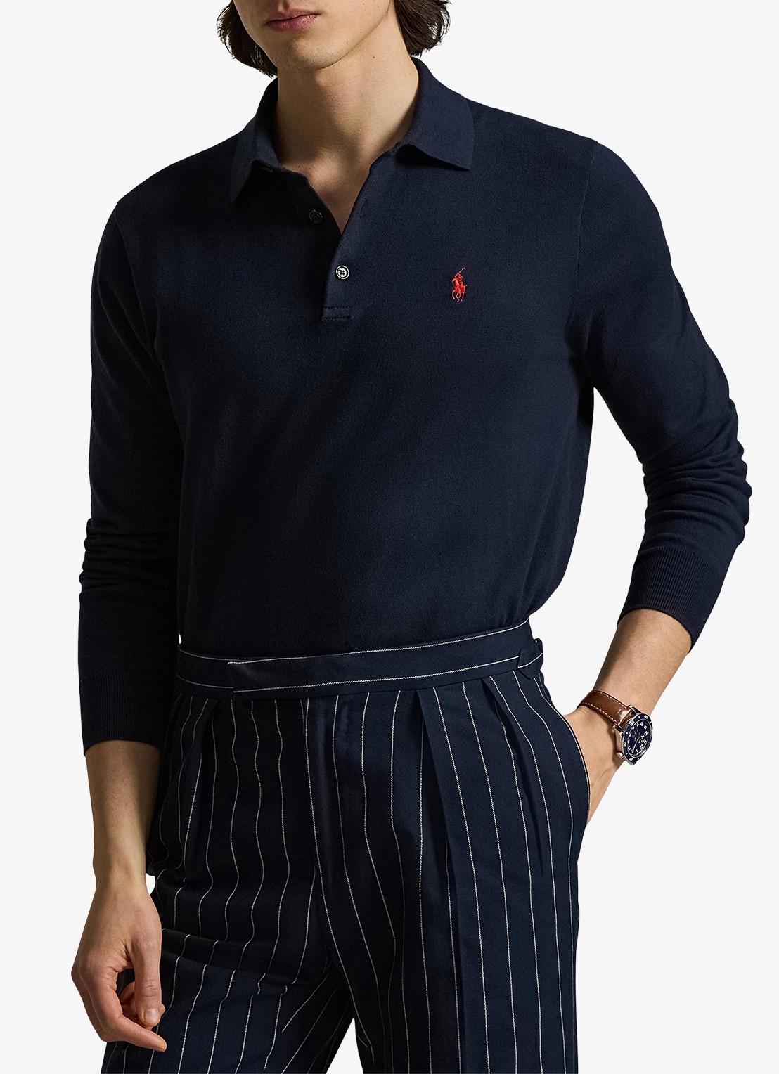 Ralph Lauren Fijngebreide trui met logoborduring - detail 2 donkerblauw